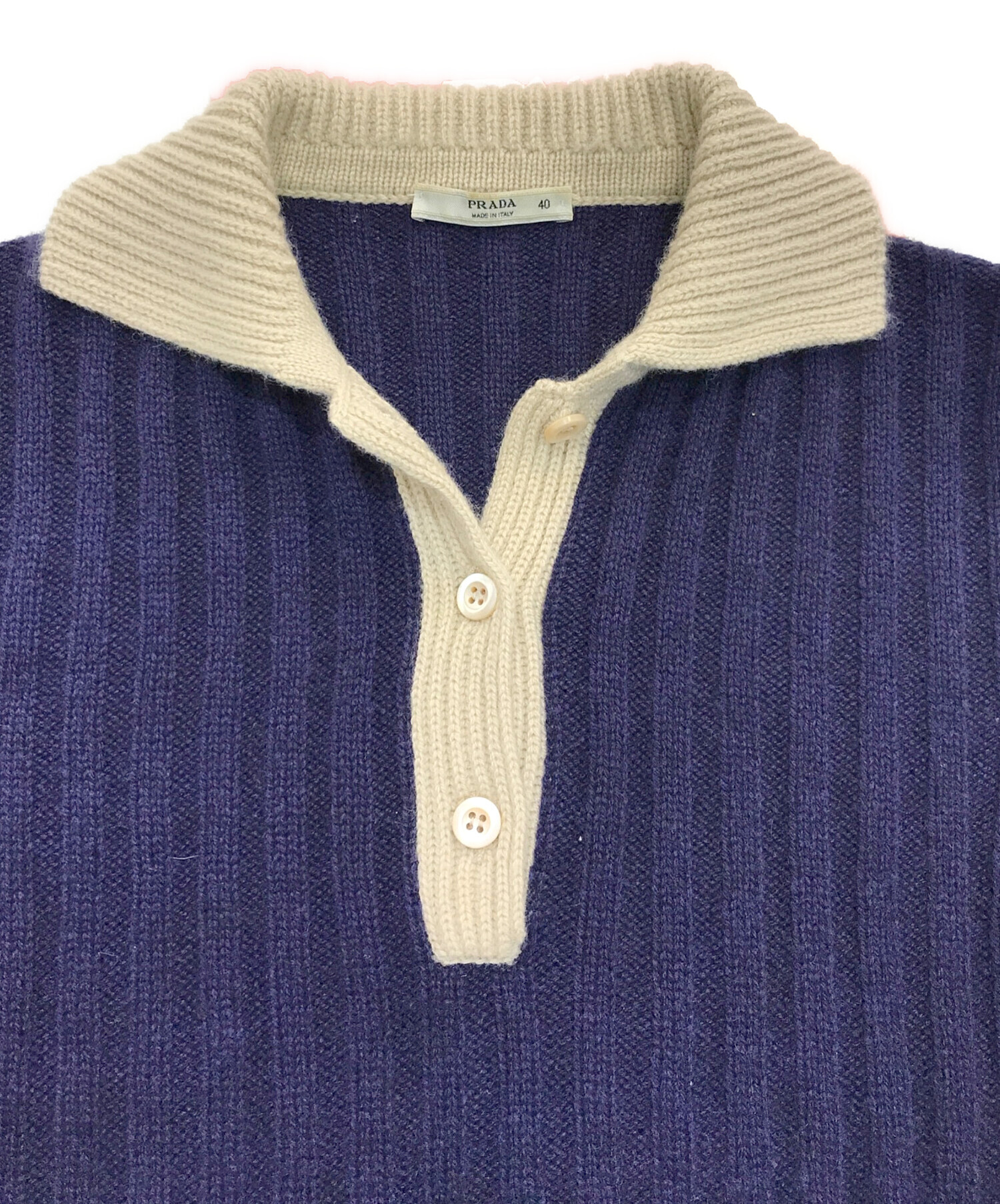 中古・古着通販】PRADA (プラダ) ニットポロシャツ ネイビー サイズ:40 