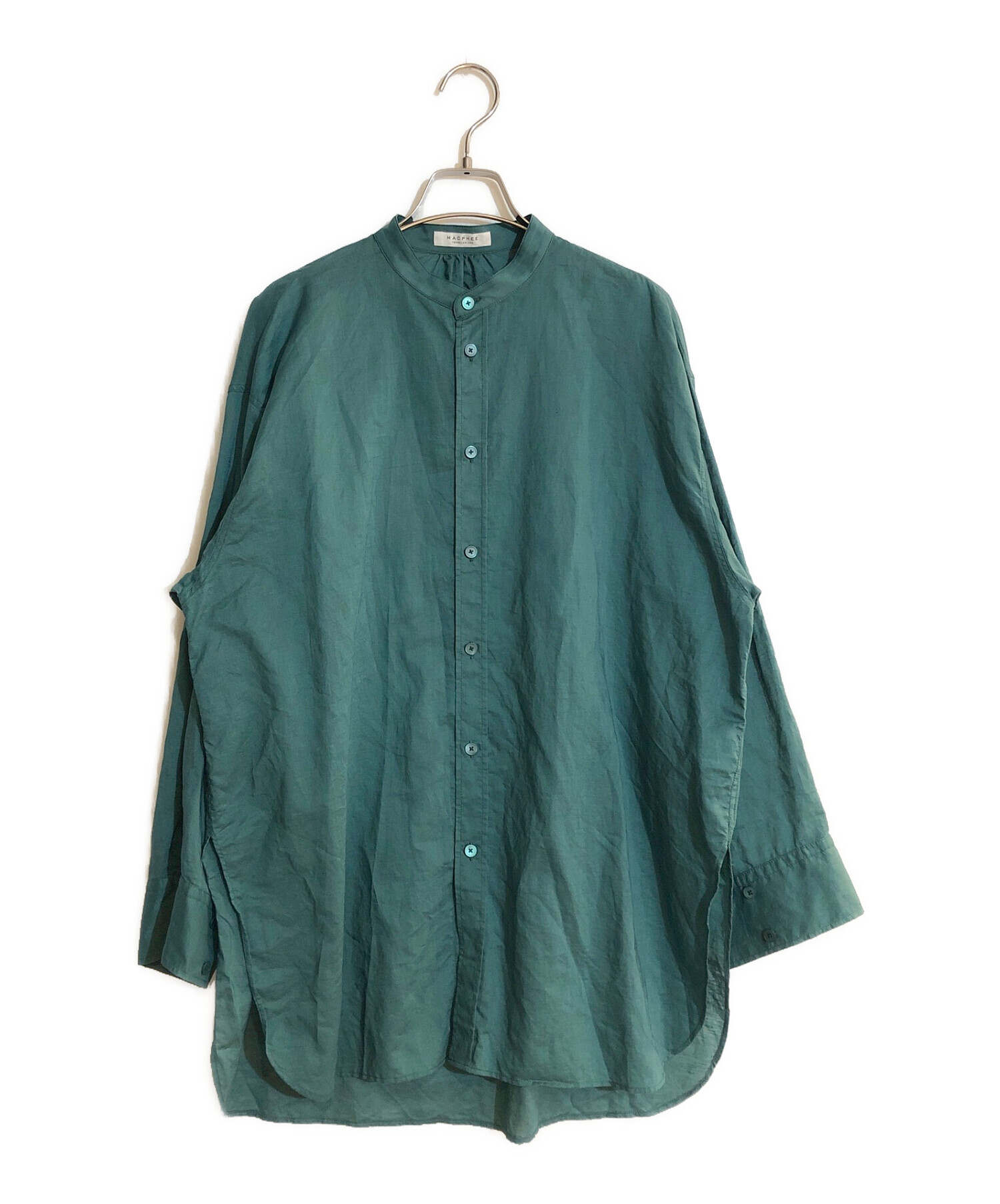 MACPHEE (マカフィー) コットンリネンシアー バンドカラーシャツ グリーン サイズ:SIZE 36