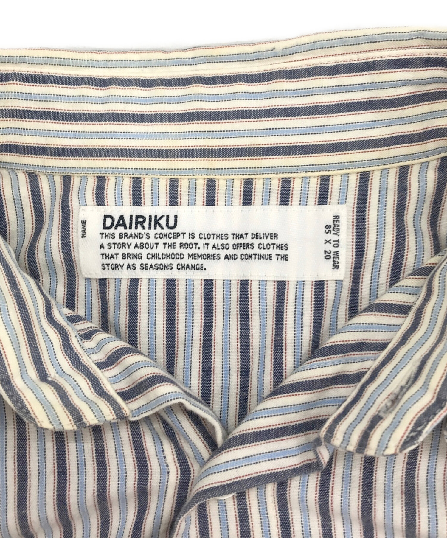 DAIRIKU (ダイリク) EMBROIDERY STRIPE FISHERMAN SHIRT/エンブロイダリーストライプフィッシャーマンシャツ  ブルー サイズ:ONE SIZE