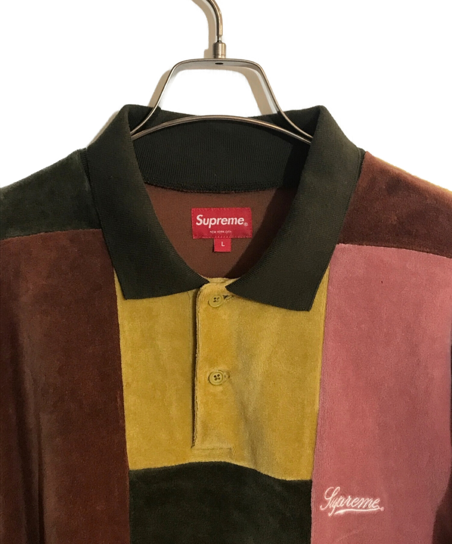 supreme patchwork velour l s polo - トップス