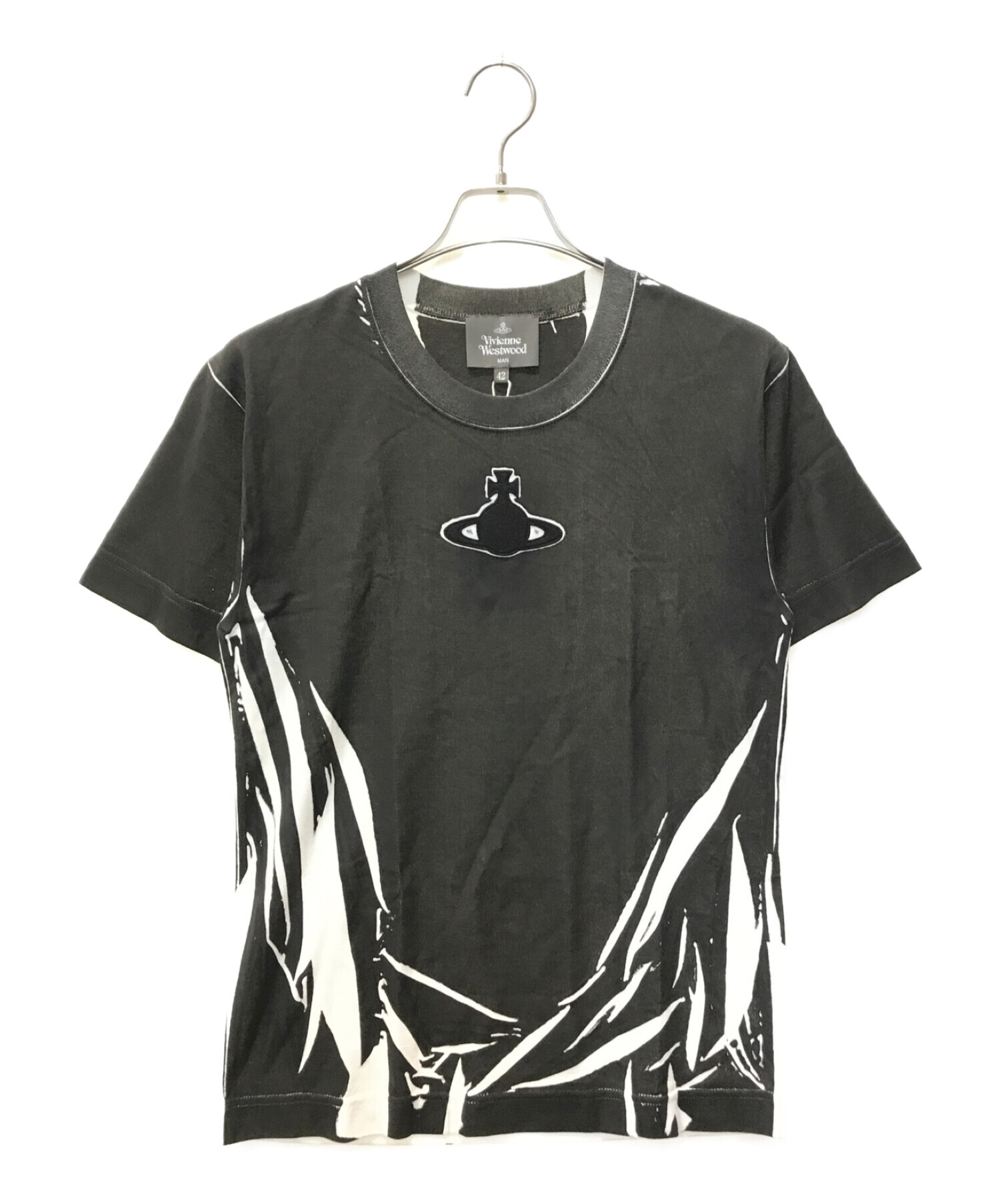 Vivienne Westwood man (ヴィヴィアン ウェストウッド マン) ビッグオーブ刺繍Tシャツ ホワイト×ブラック サイズ:42 未使用品