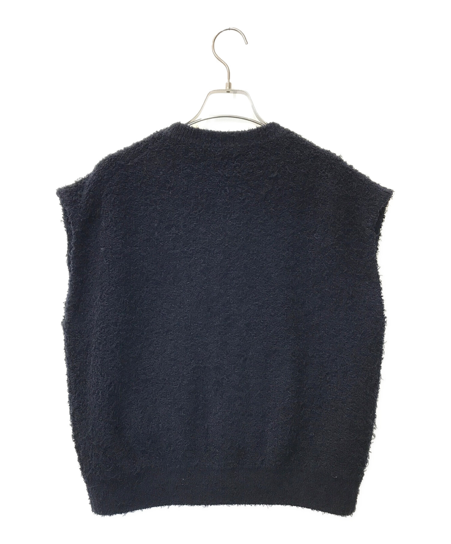 MACPHEE ツイーディーラッフル クルーネックジレ ネイビー