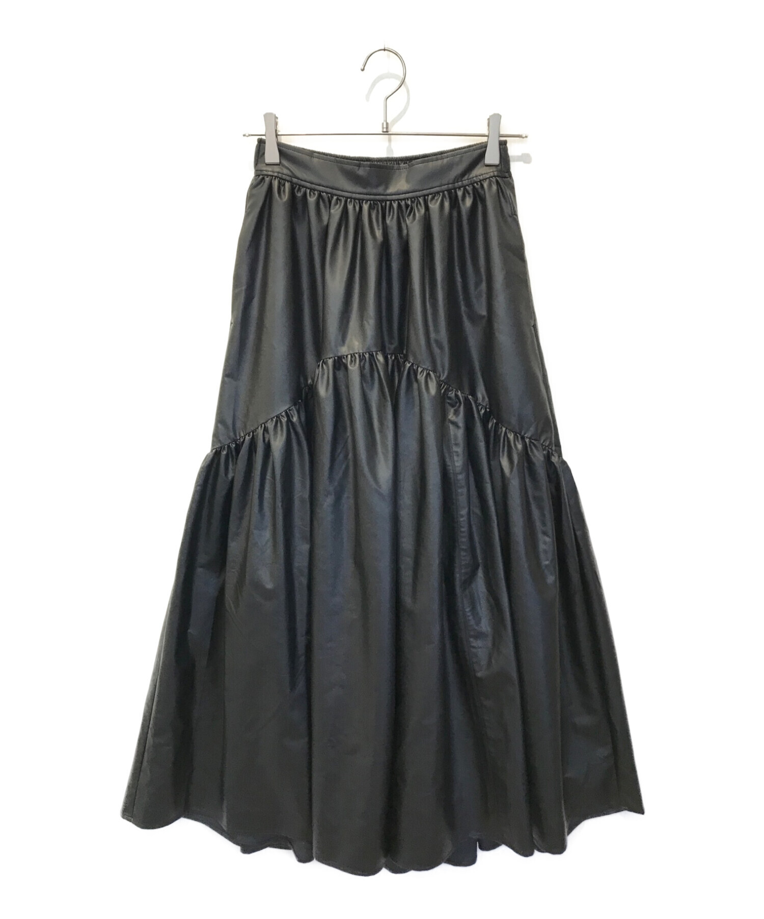 Ungrid (アングリッド) フェイクレザーギャザースカート ブラック サイズ:F