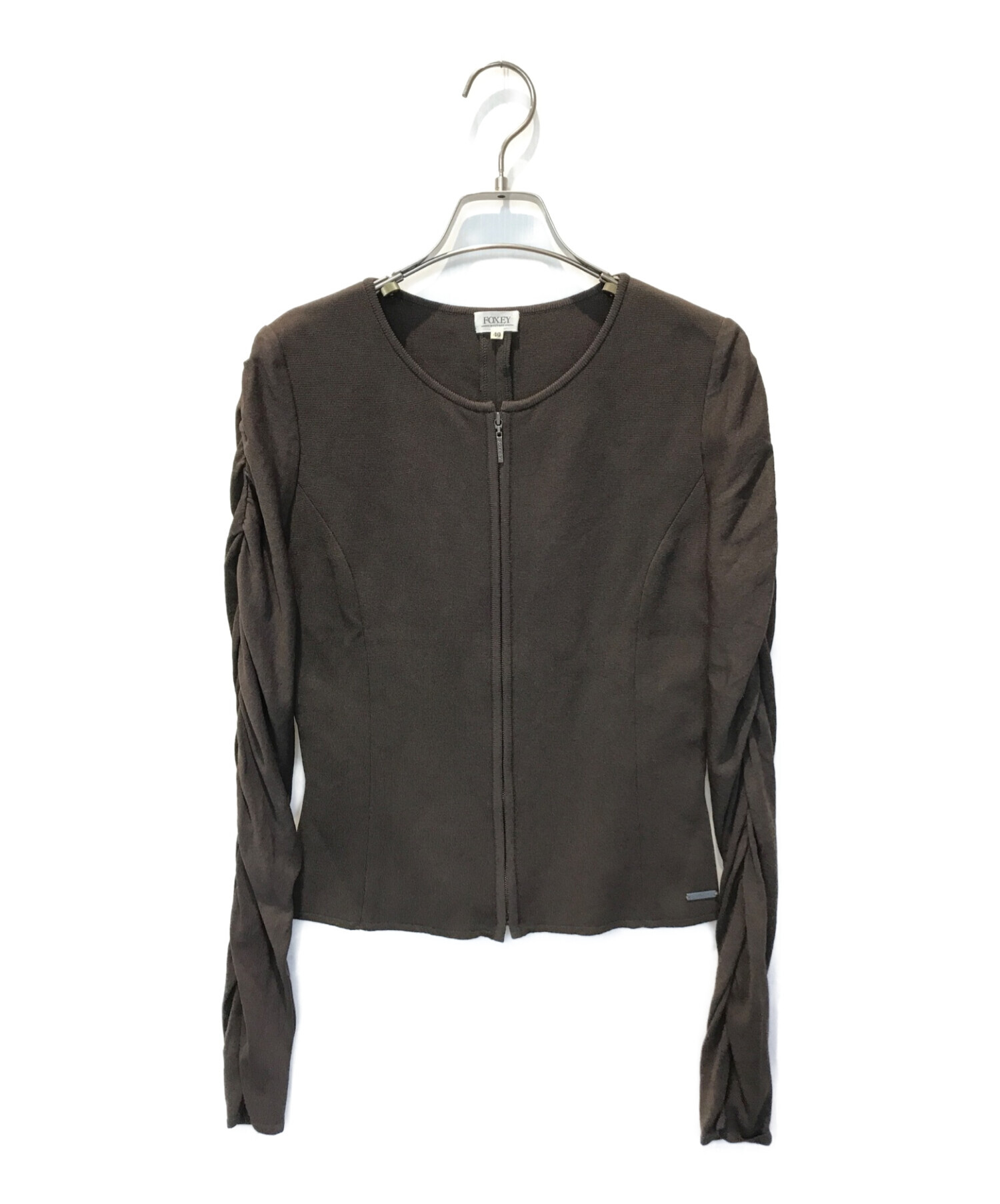 FOXEY BOUTIQUE ジップアップカーディガン 34376 ホワイト 40 コットン  