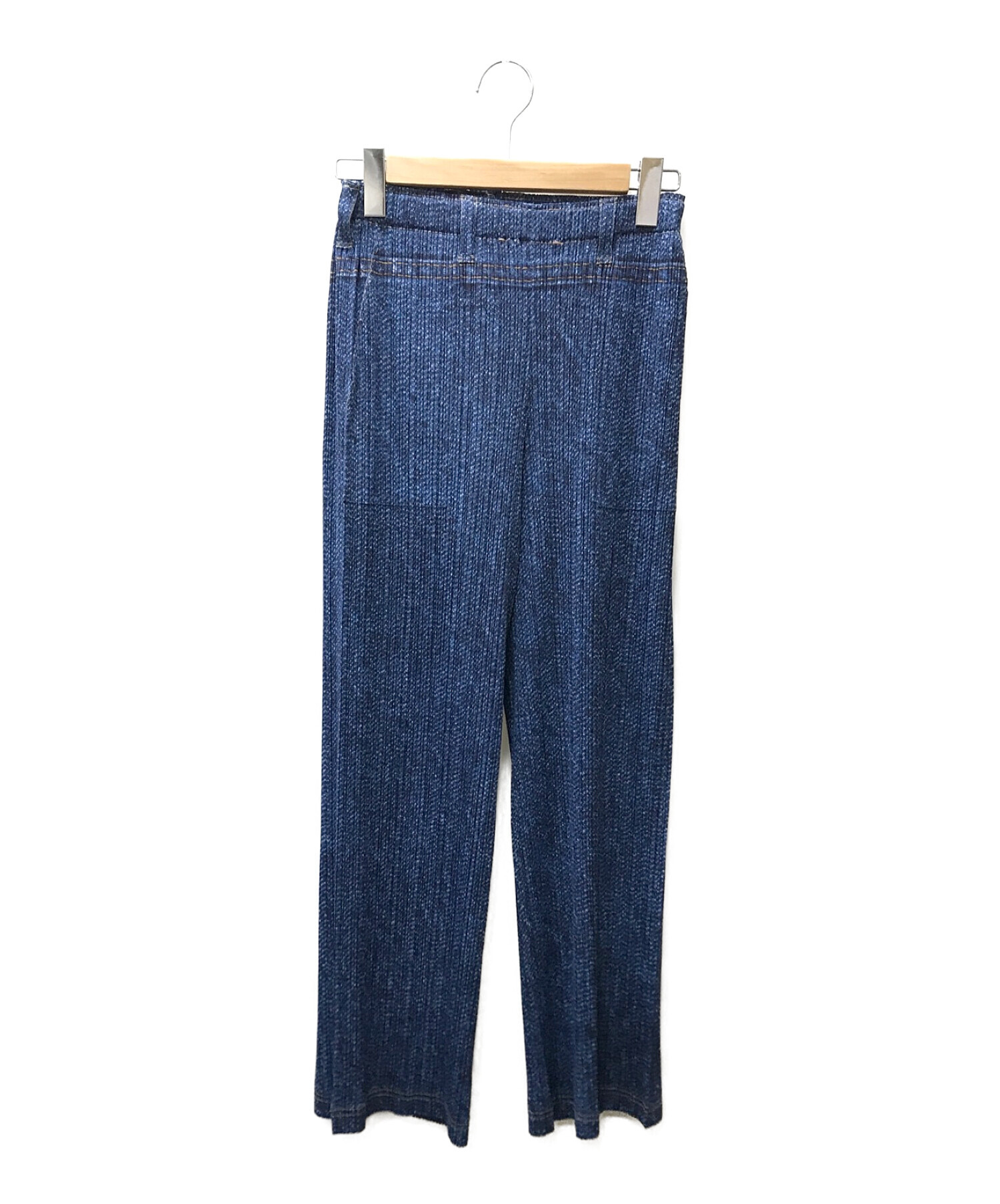 プリーツプリーズ デニム転写 ロングパンツ ポケット付 YKKファスナー