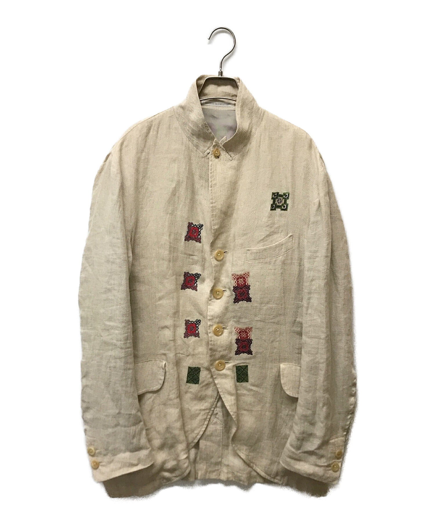 Yohji Yamamoto pour homme (ヨウジヤマモト プールオム) リネンコットン刺繍テーラードジャケット ベージュ サイズ:4