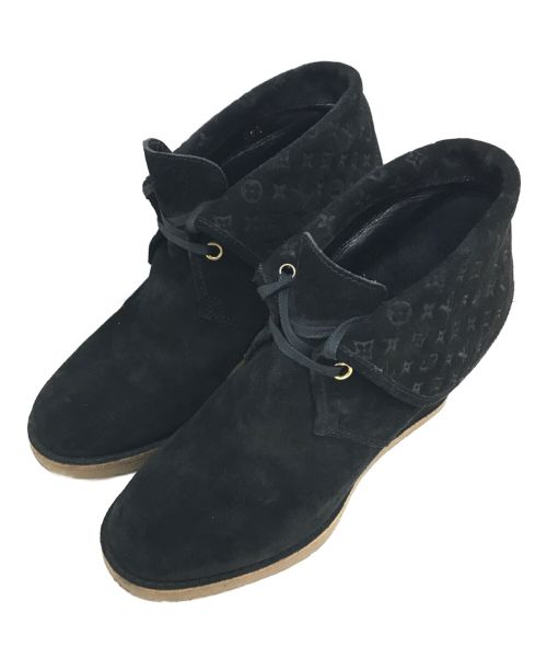 【美品】ルイヴィトン モノグラム ロゴ ブーツ 靴 ブラック スエード 36