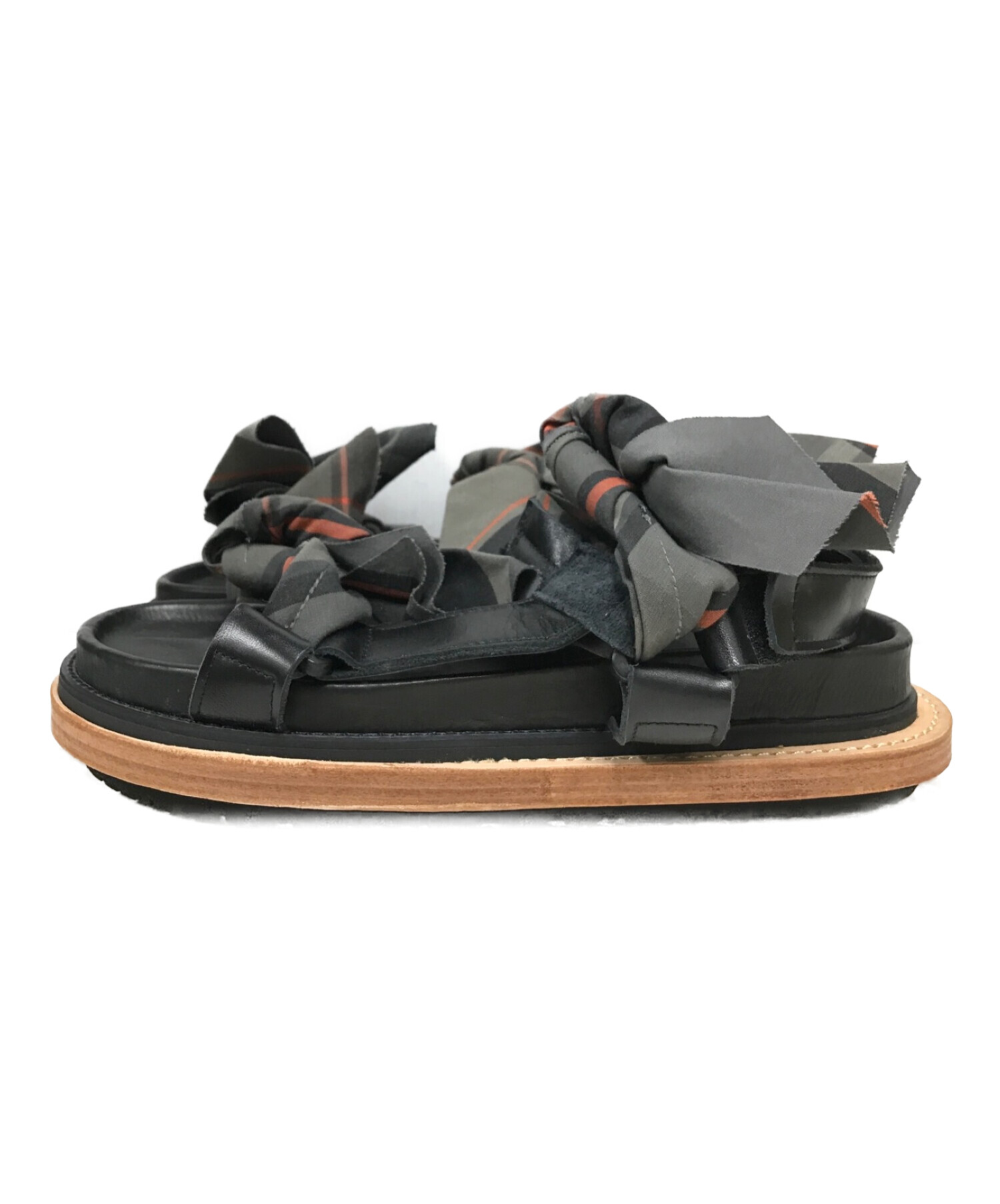中古・古着通販】sacai (サカイ) リボンレザーサンダル ブラック 