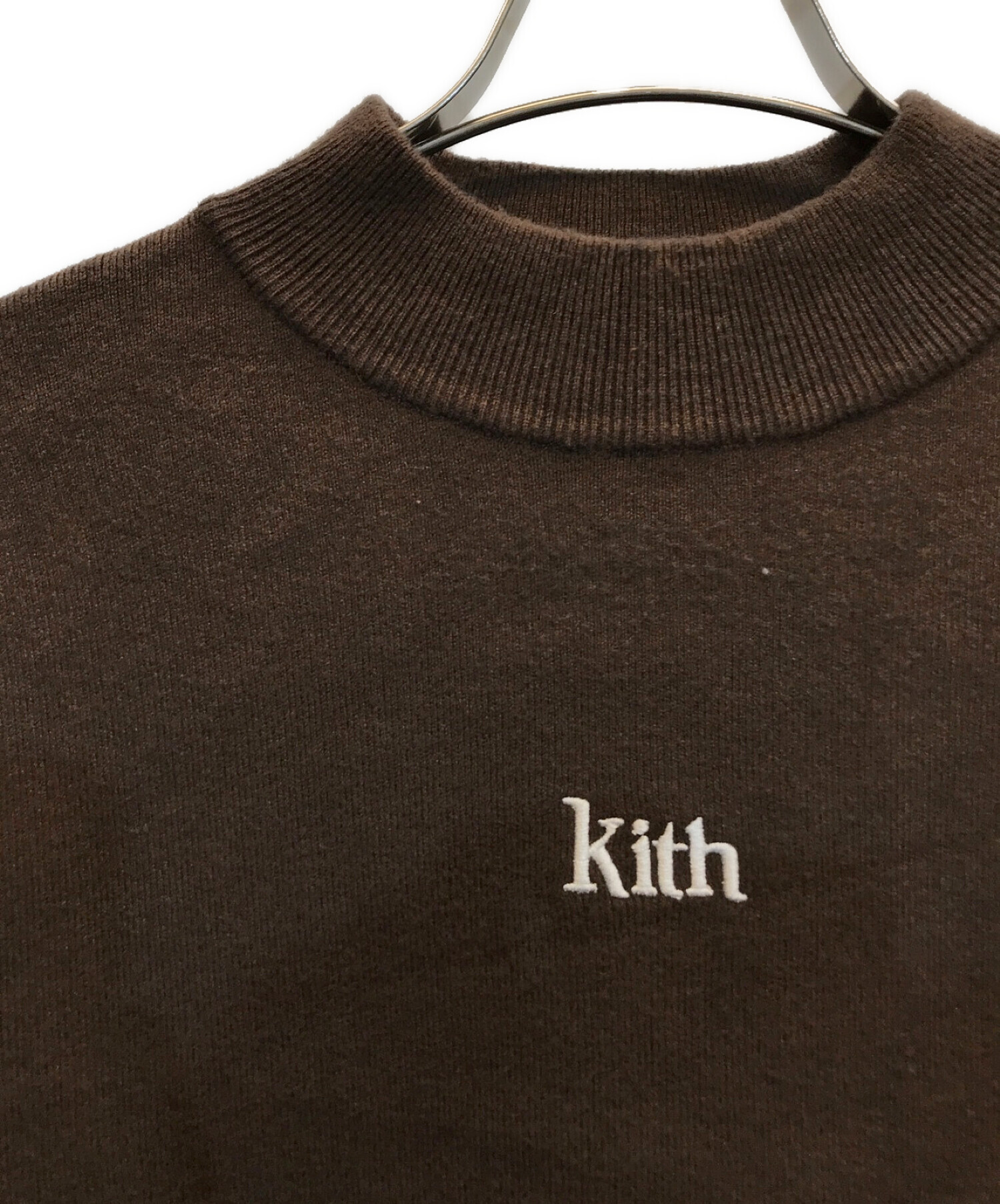 KITH (キス) L/S Mockneck Knit　ロゴ刺繍モックネックニット ブラウン サイズ:M