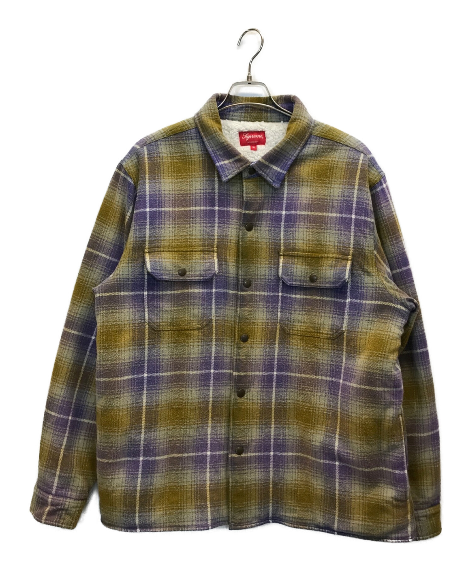 SUPREME (シュプリーム) 22AW Shearling Lined Flannel Shirt 裏ボアフランネルシャツジャケット  ベージュ×パープル サイズ:XL