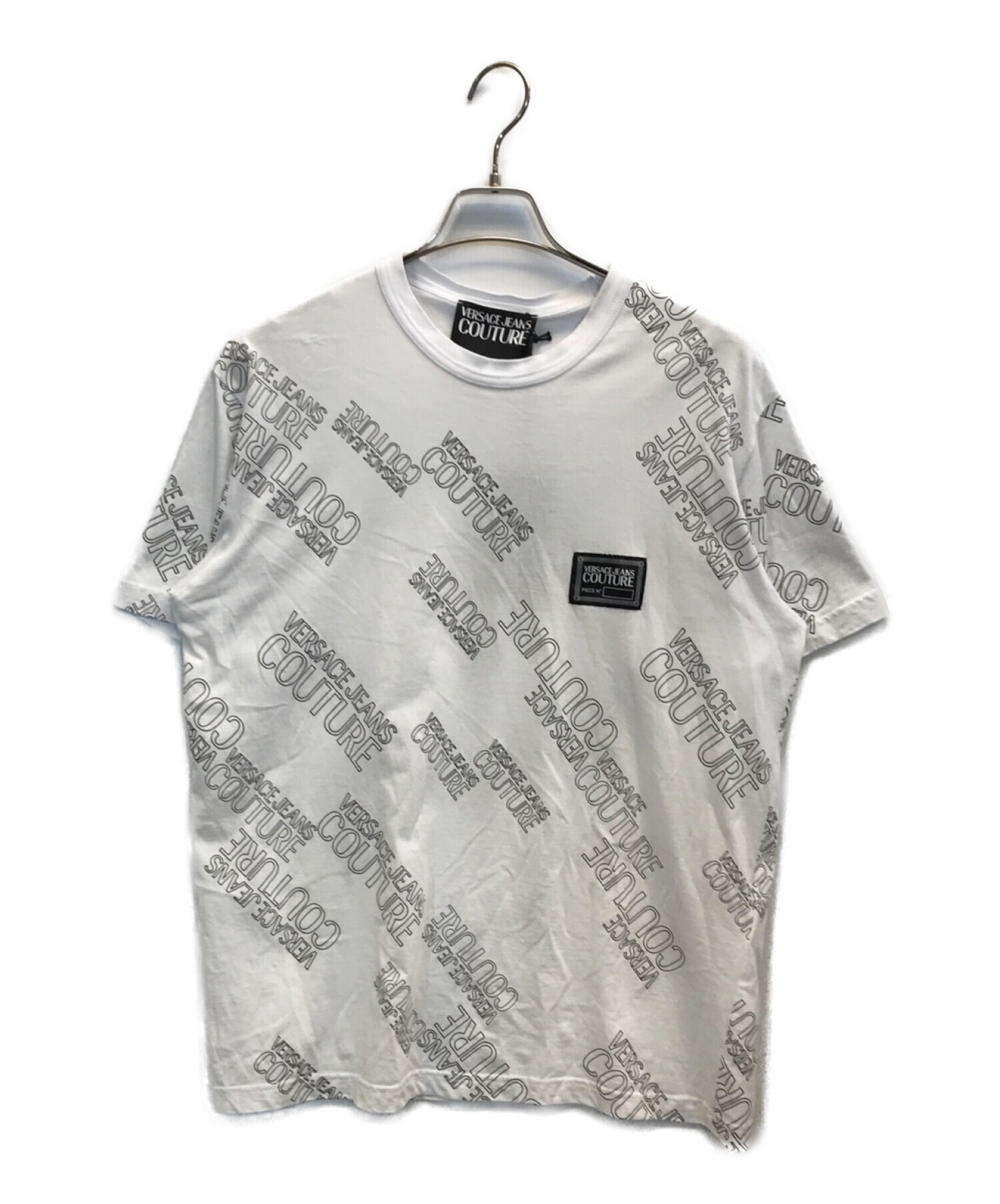 VERSACE JEANS COUTURE (ヴェルサーチ ジーンズクチュール) ロゴプリントクルーネックTシャツ ホワイト サイズ:L
