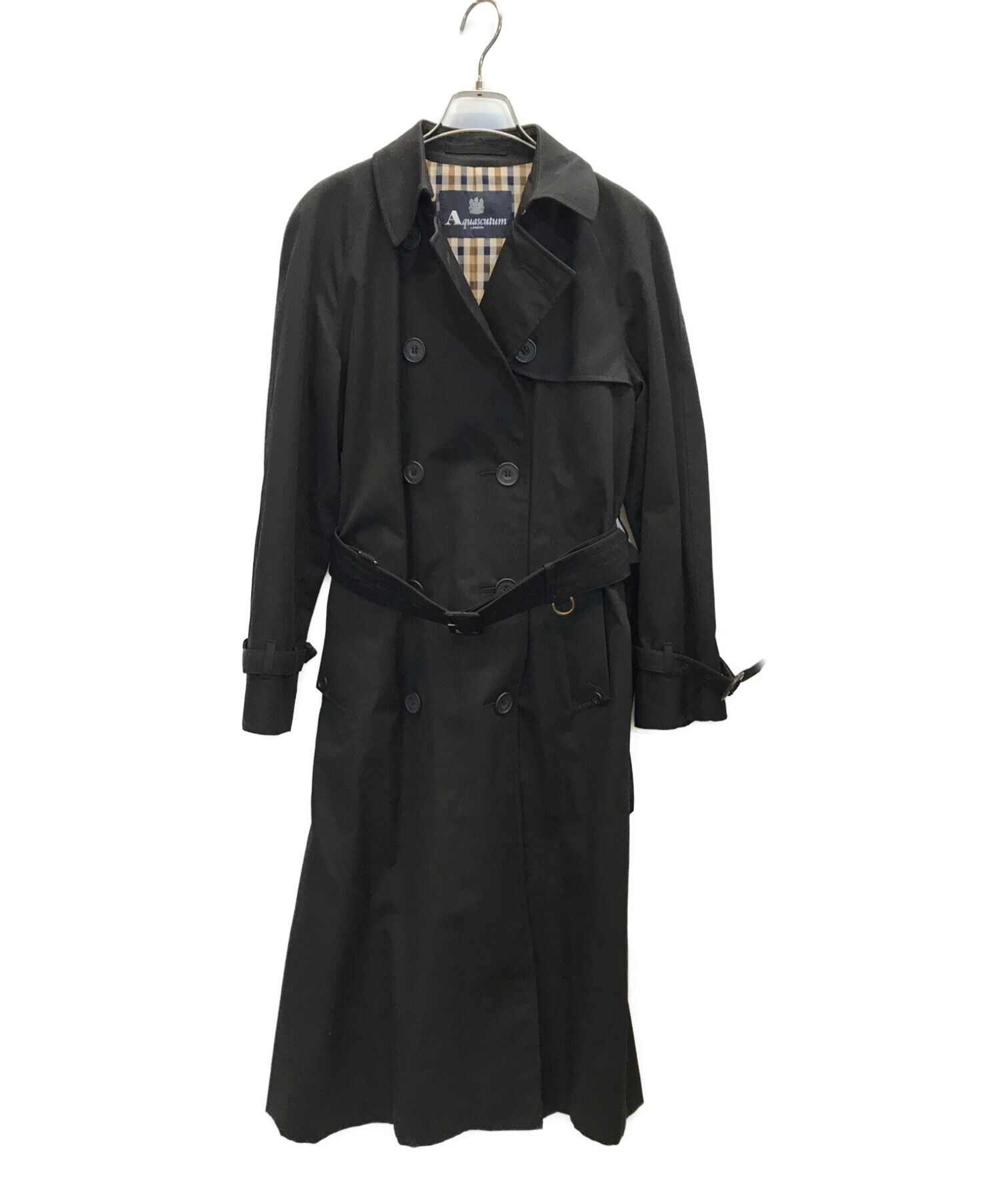 Aquascutum (アクアスキュータム) ベルテッドロングトレンチコート ブラック サイズ:6REG