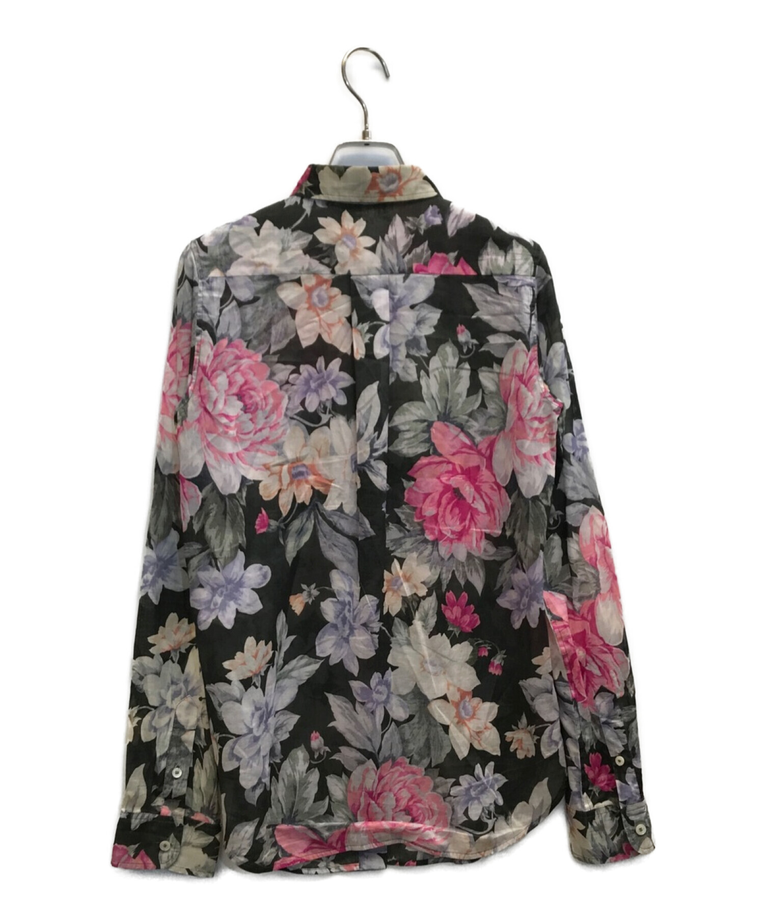 中古・古着通販】CELINE (セリーヌ) 花柄シアーシャツ ブラック×ピンク 