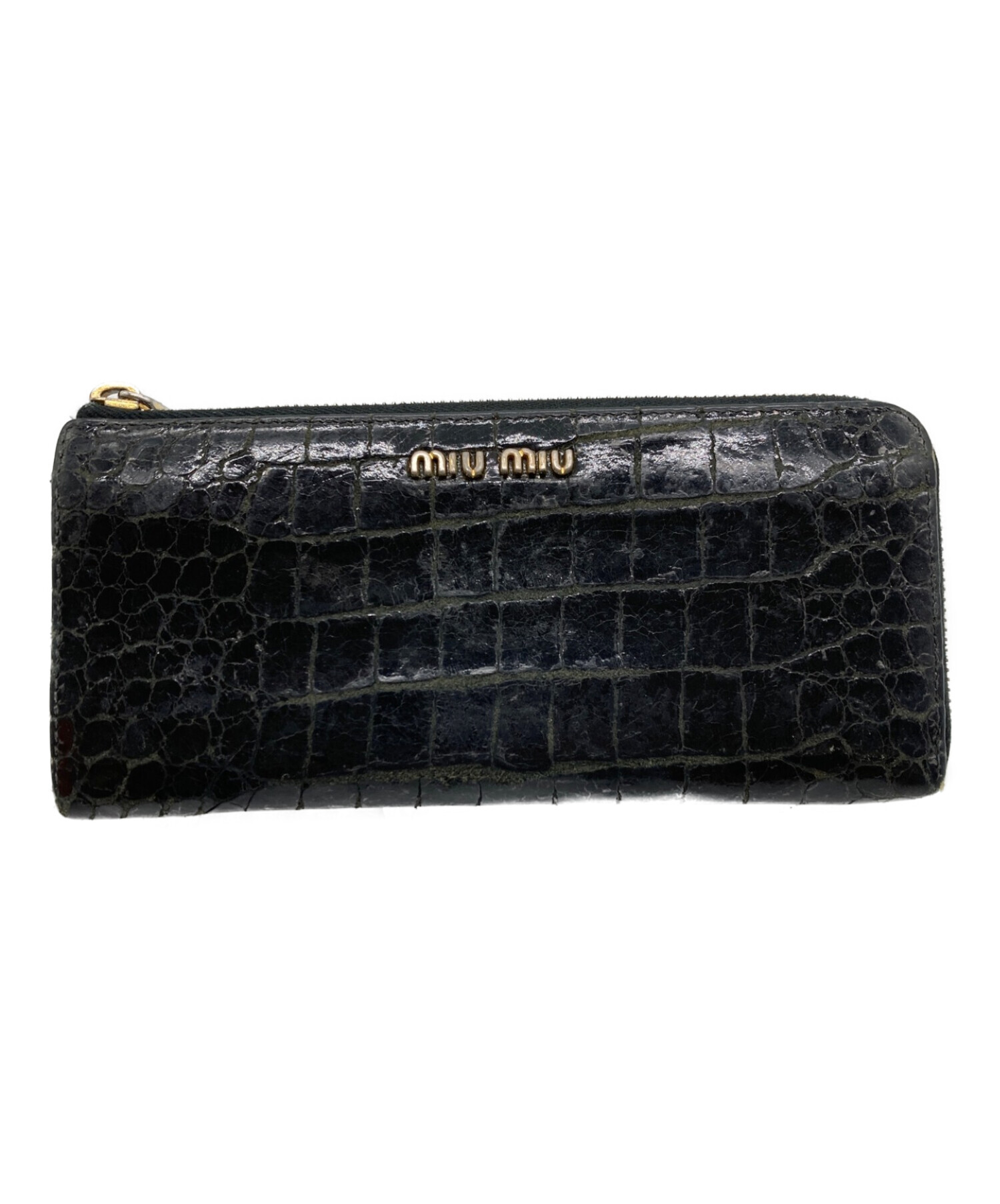 MIU MIU (ミュウミュウ) 型押し財布 ブラック