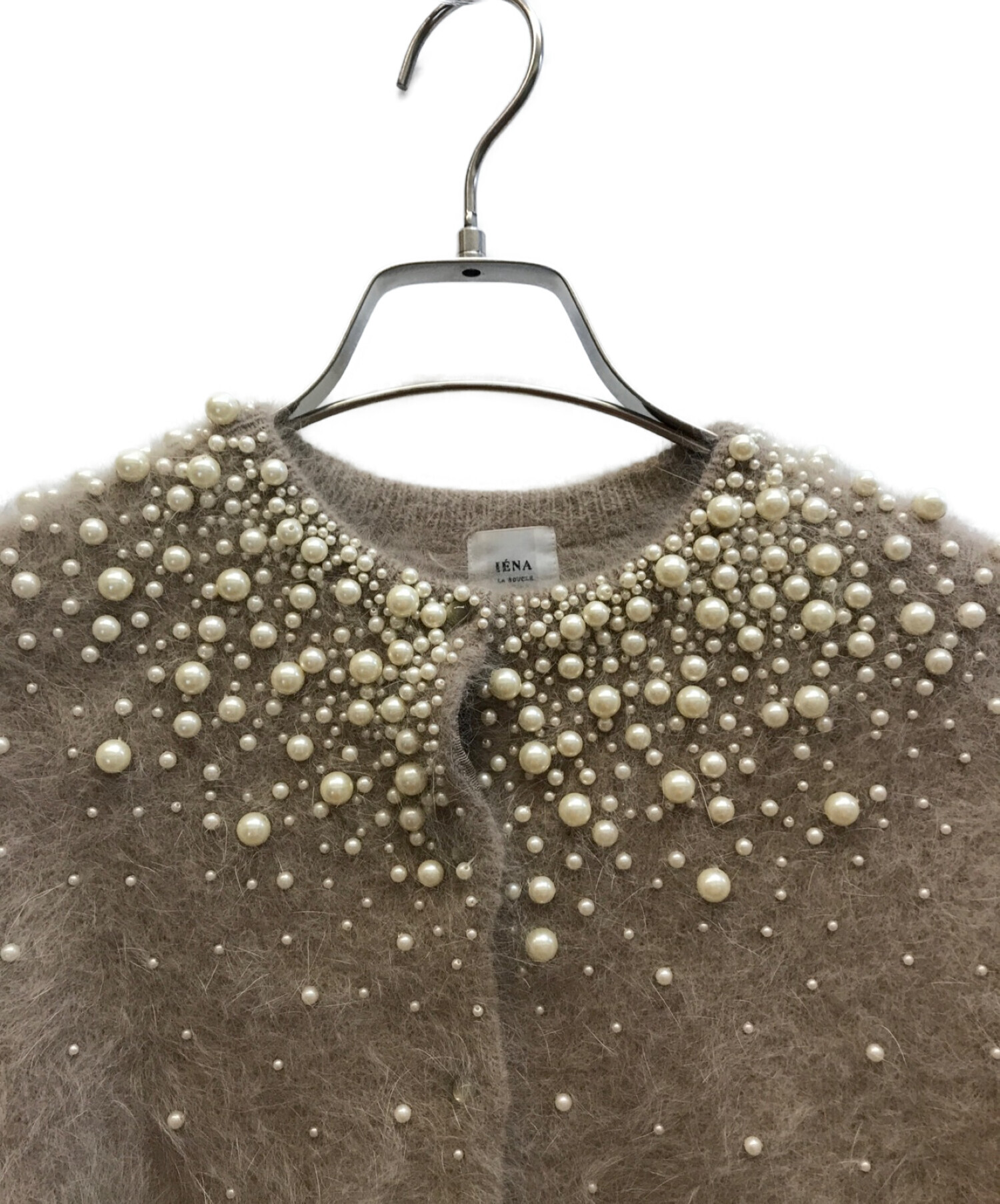 IENA LA BOUCLE アンゴラ混グラデーションパールビーズ刺繍カーデ