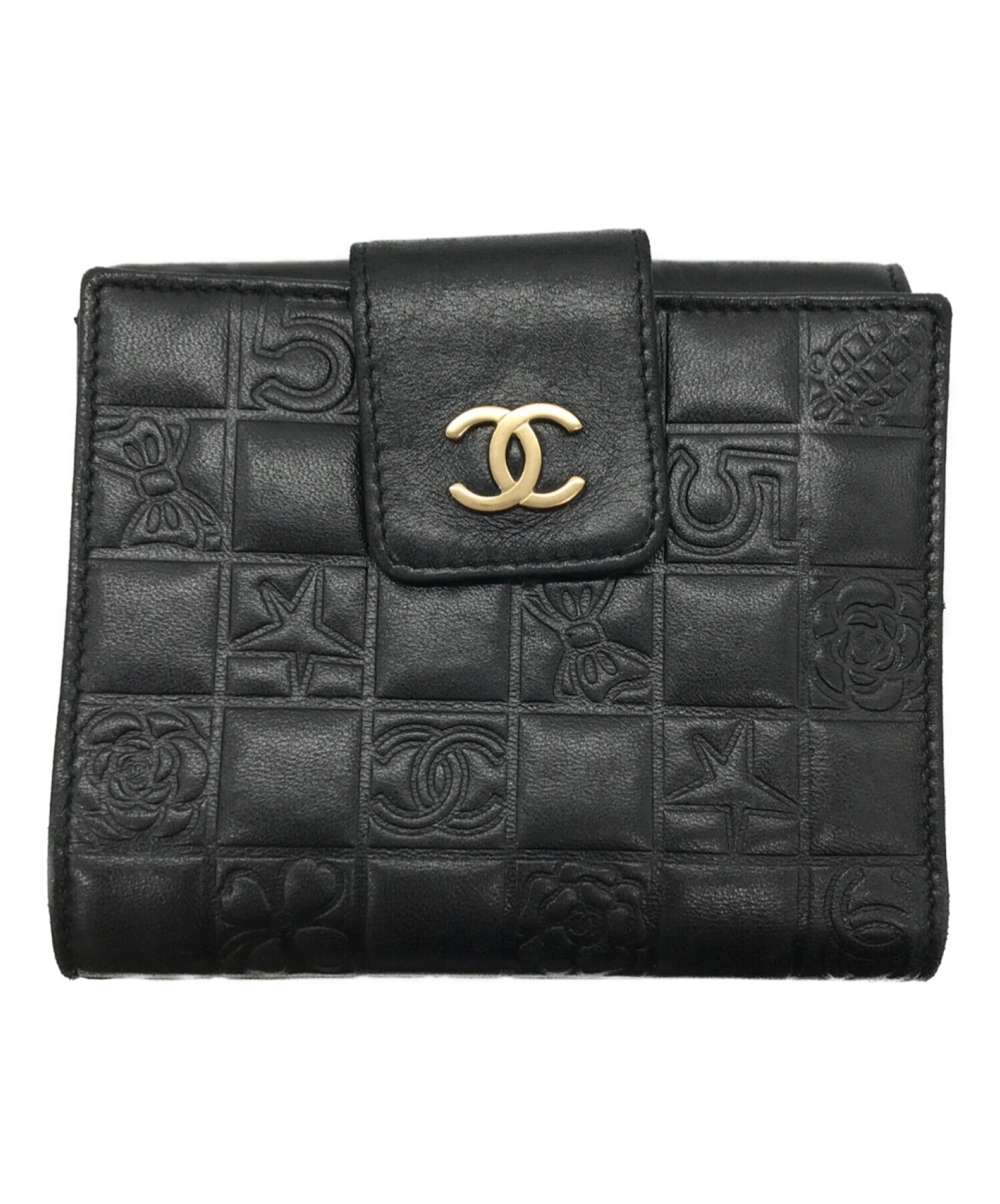 中古・古着通販】CHANEL (シャネル) Wホック2つ折り財布 ブラック 
