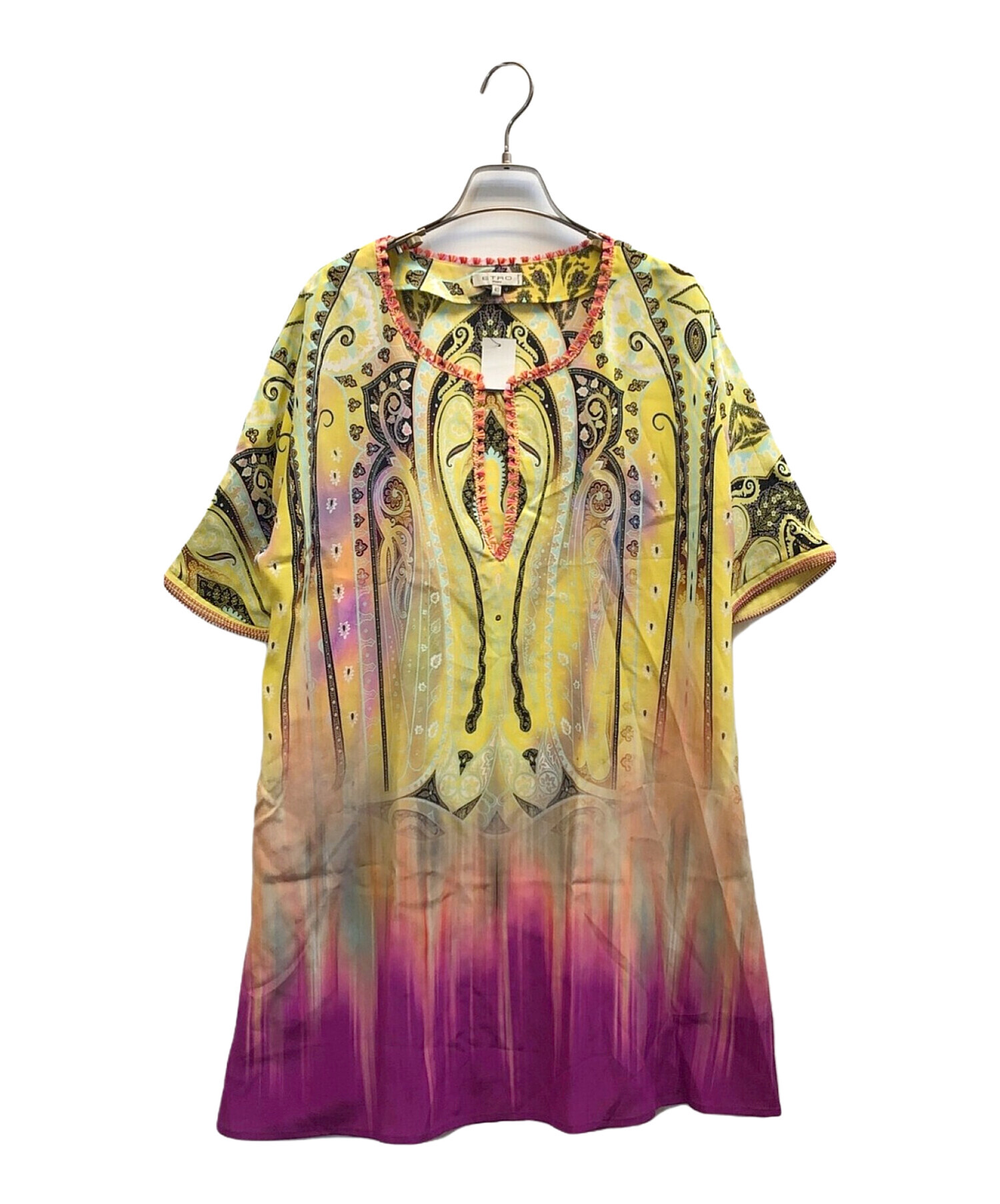 中古・古着通販】ETRO (エトロ) 総柄シルクブラウス イエロー サイズ 