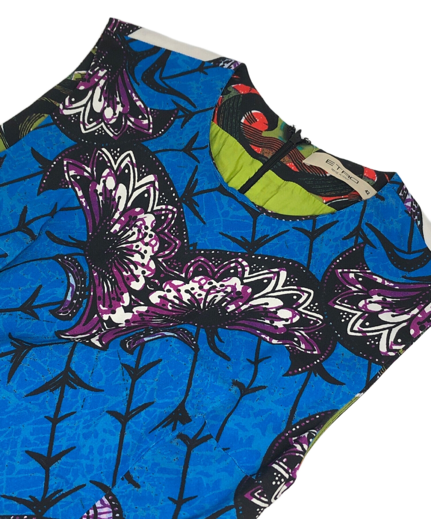 ETRO エトロ ワンピース ロング 花柄 総柄 ブルー 伸縮 ITALY L 旨かっ