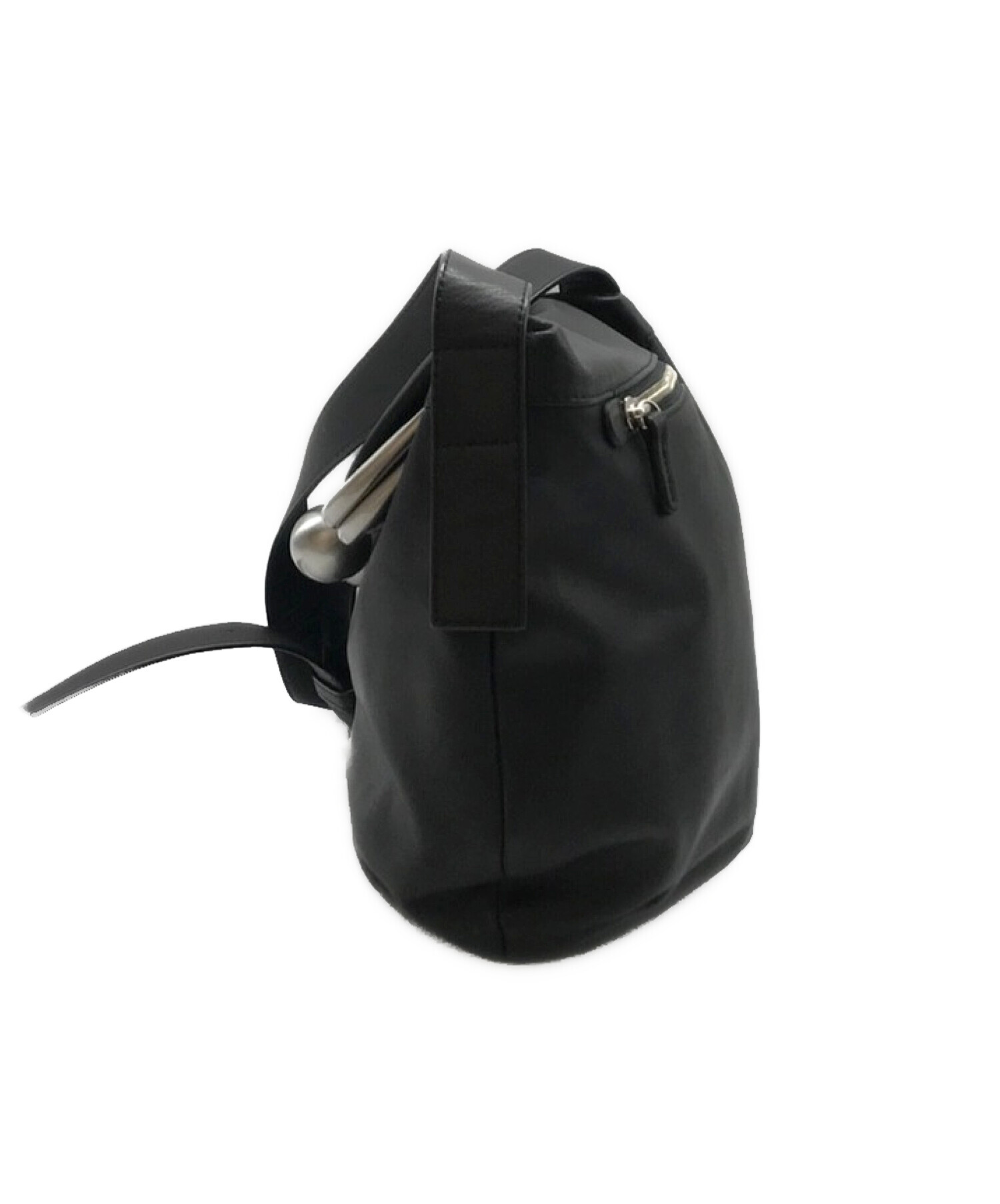 極美品 カワカワ リュックサック レザー 2way がま口 バッグ ブラック 黒