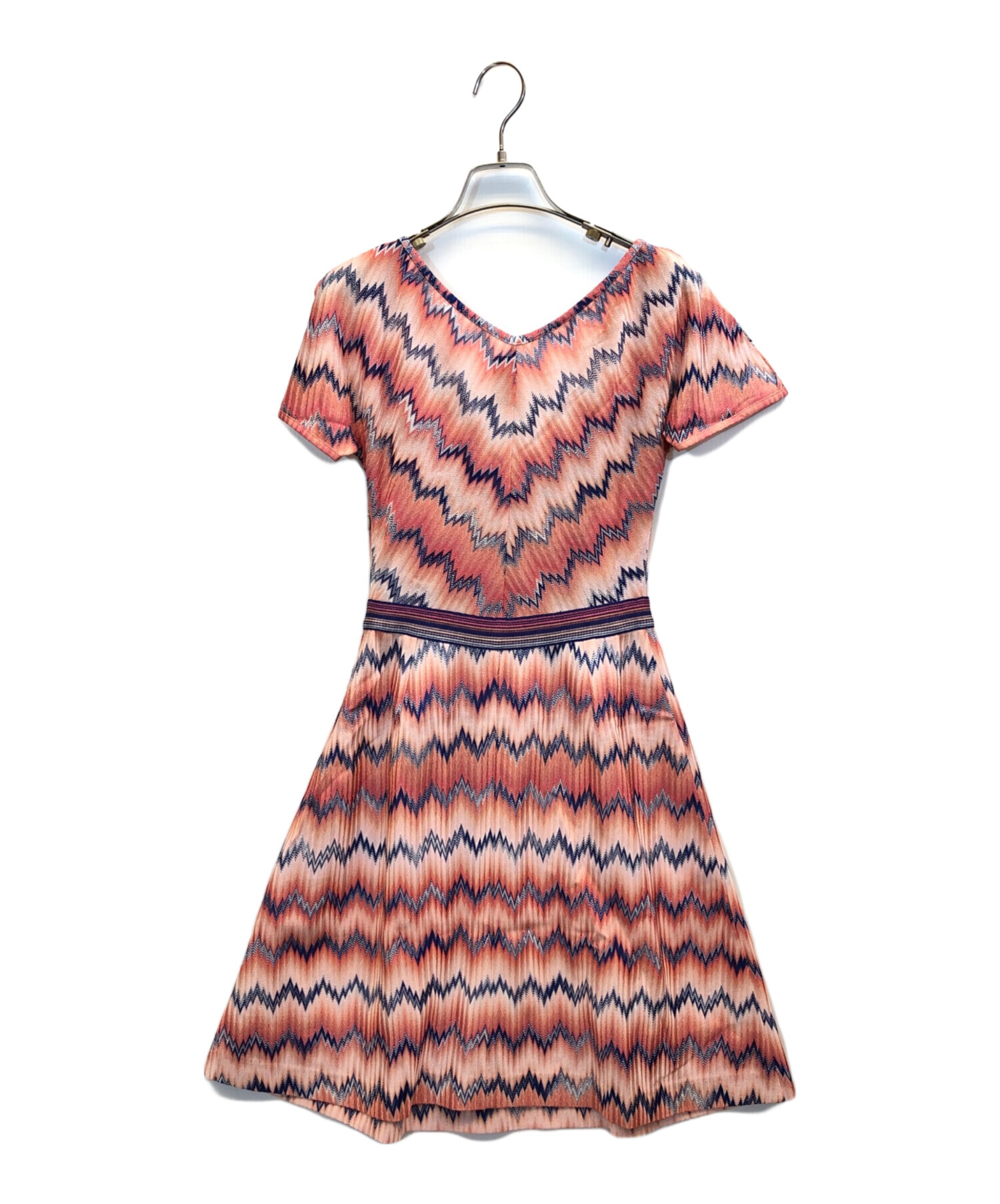 MISSONI ミッソーニ レディース ピンク 半袖 ニットワンピース 総柄 