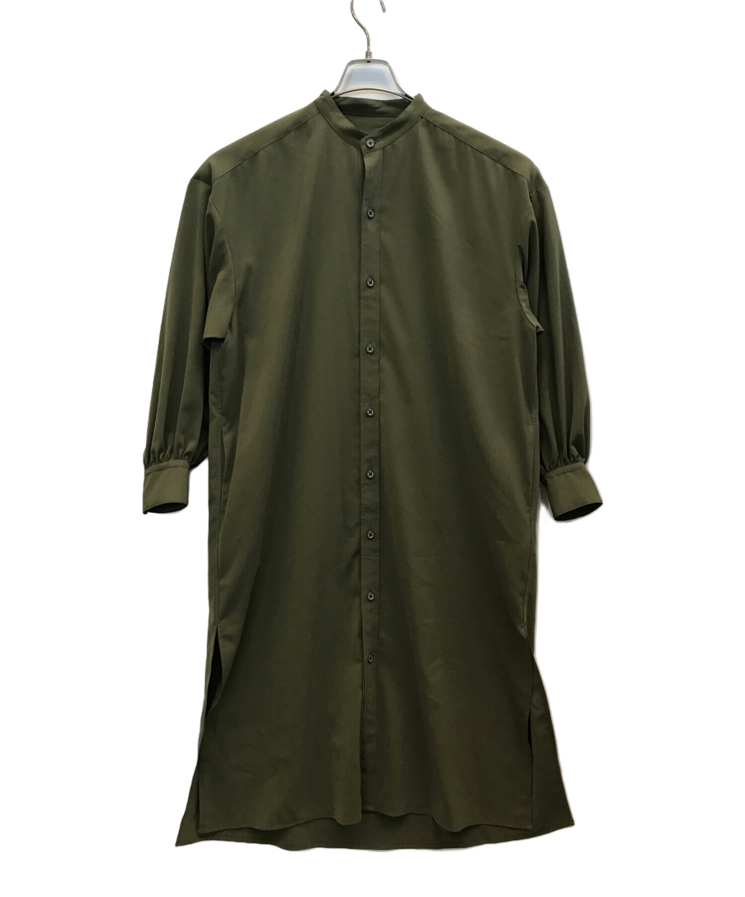 中古・古着通販】HYKE (ハイク) ノーカラーシャツワンピース オリーブ 