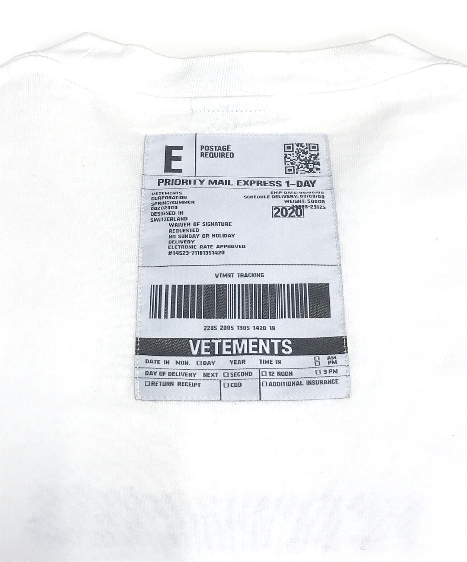 VETEMENTS (ヴェトモン) バーコードパッチロゴプリントTシャツ ホワイト サイズ:S