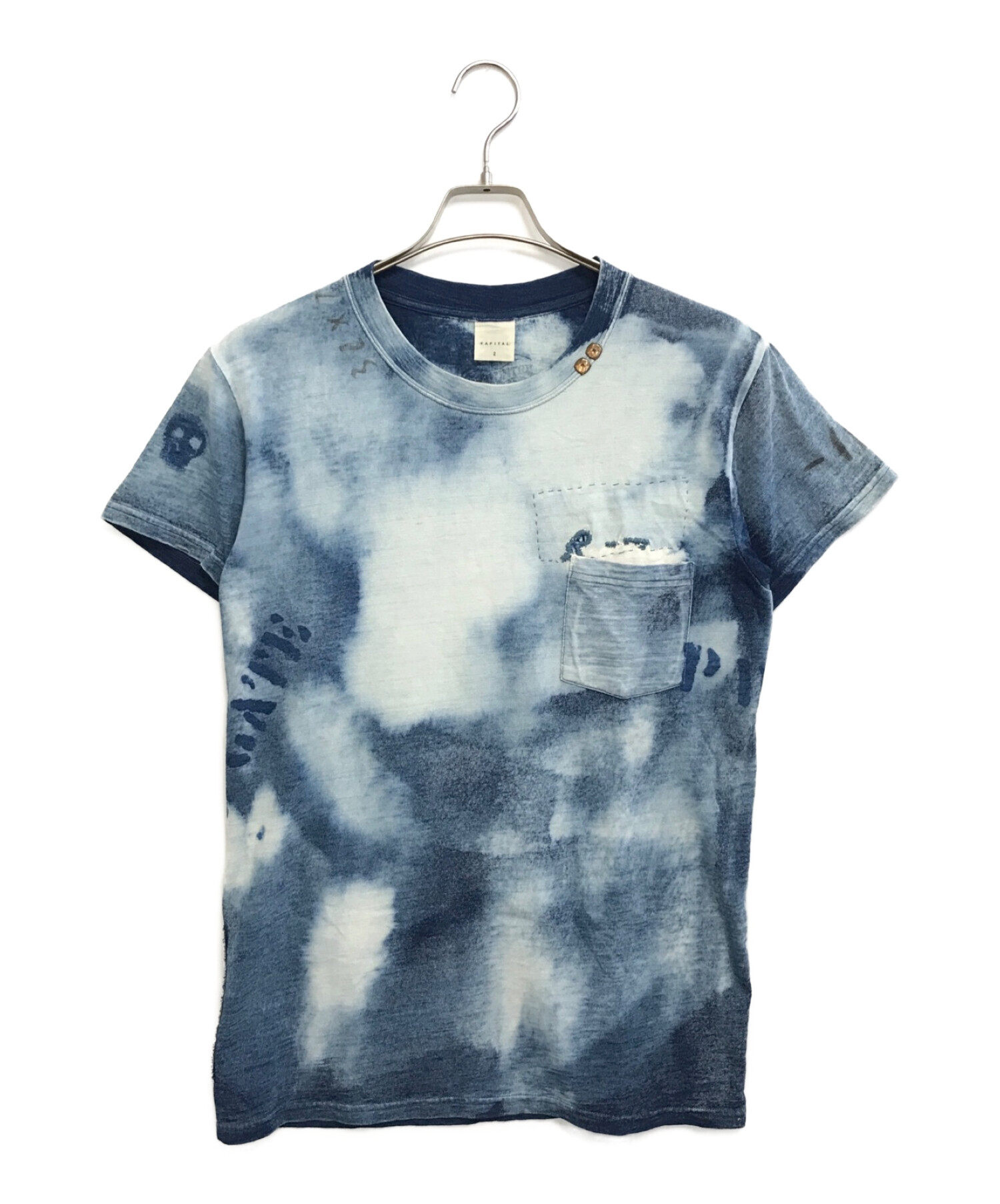 キャピタル kapital ダメージ加工 Tシャツ 半袖 カットソー 刺繍 3 インディゴブルー トップス USED加工 キャピタル kapital Tシャツ 半袖 カットソー 黒 ブラック ビンテージ