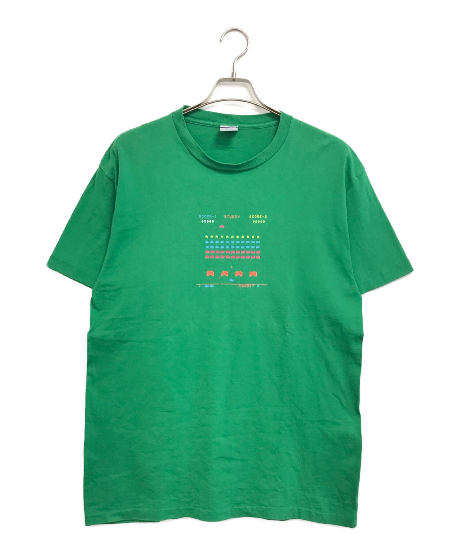 【人気カラー】STUSSY Tシャツ　グリーン　プリント　USA製　L 銀タグ