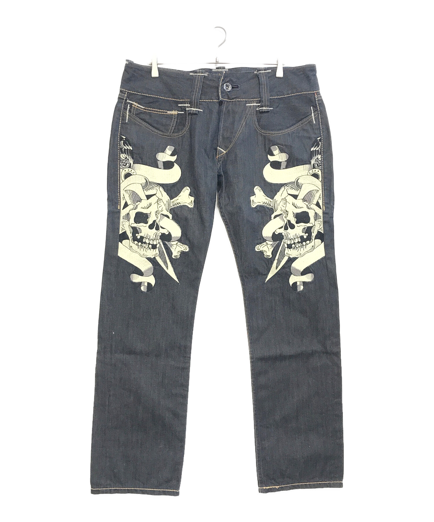 中古・古着通販】Ed Hardy (エド ハーディー) スカル刺繍デニムパンツ 
