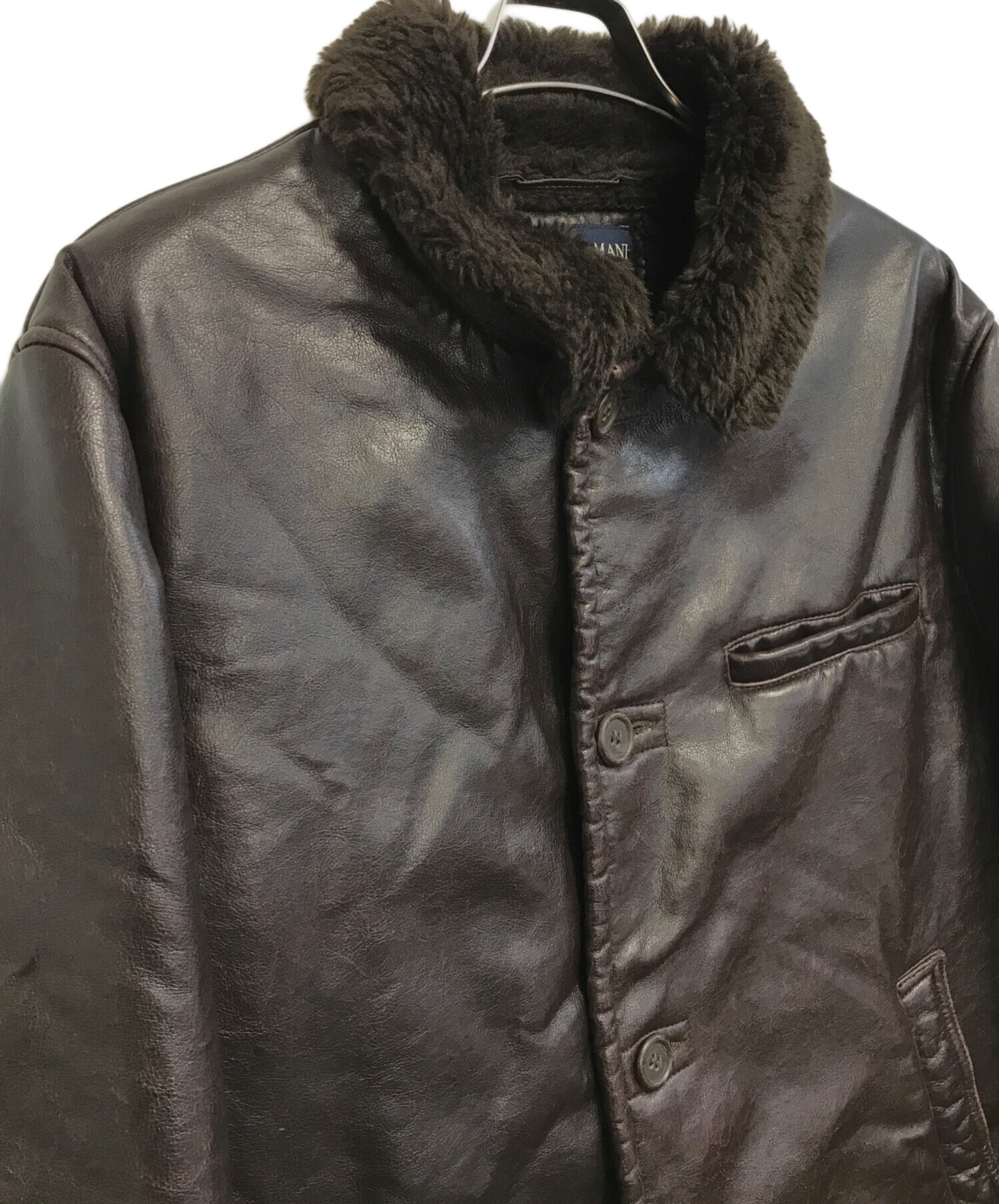 90s ARMANI JEANS 裏地ボア フェイクレザー カーコート