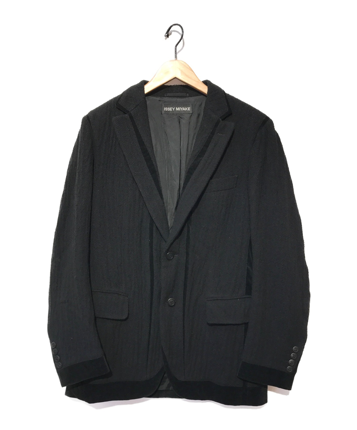 ISSEY MIYAKE (イッセイミヤケ) ベロアパイピングテーラードジャケット ブラック サイズ:2 ME63FD177