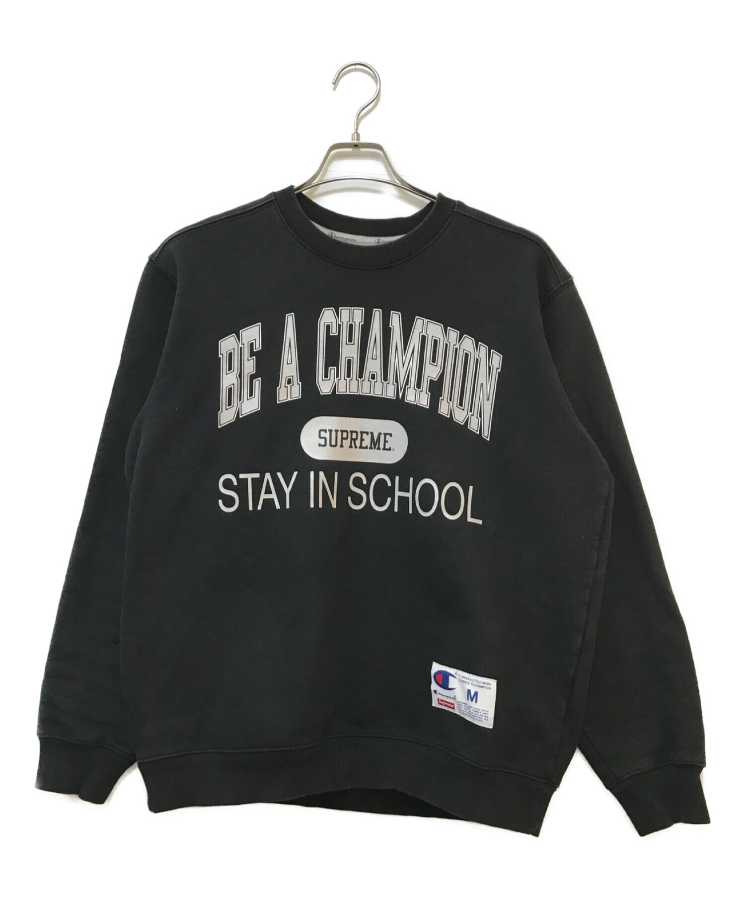 Champion (チャンピオン) Supreme (シュプリーム) Stay In School Crewneck Sweatshirt ブラック  サイズ:M