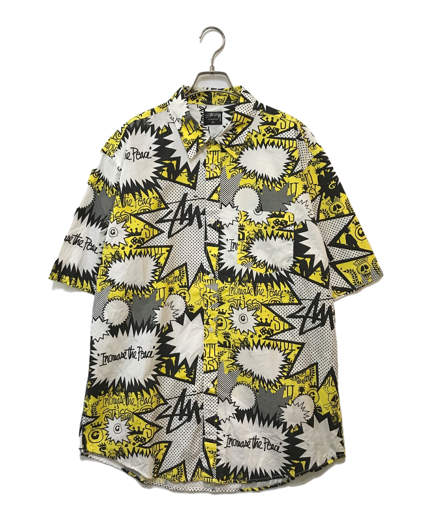 中古・古着通販】stussy (ステューシー) 総柄シャツ ホワイト×イエロー 