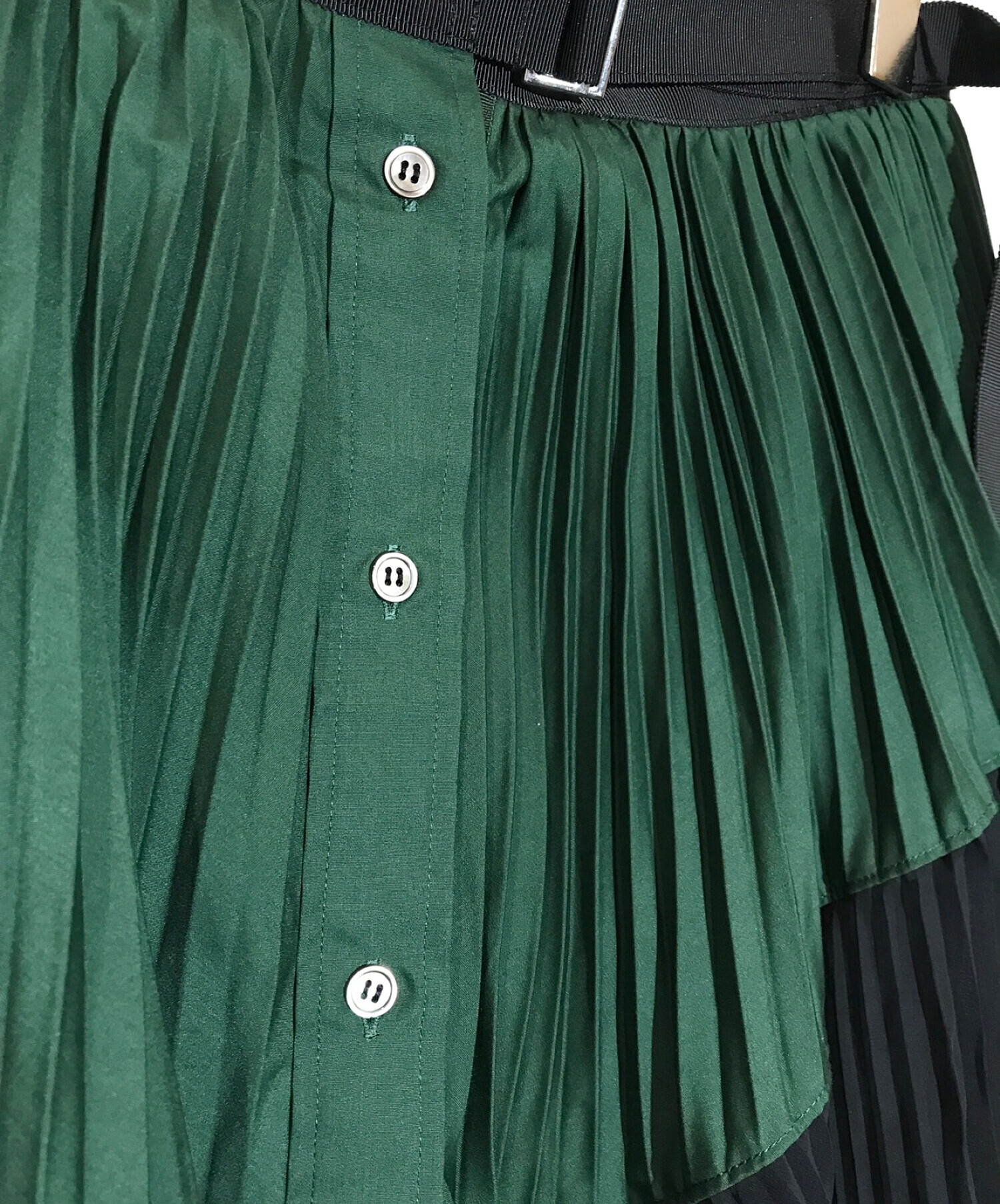 sacai (サカイ) プリーツラップスカート グリーン×ブラック サイズ:０