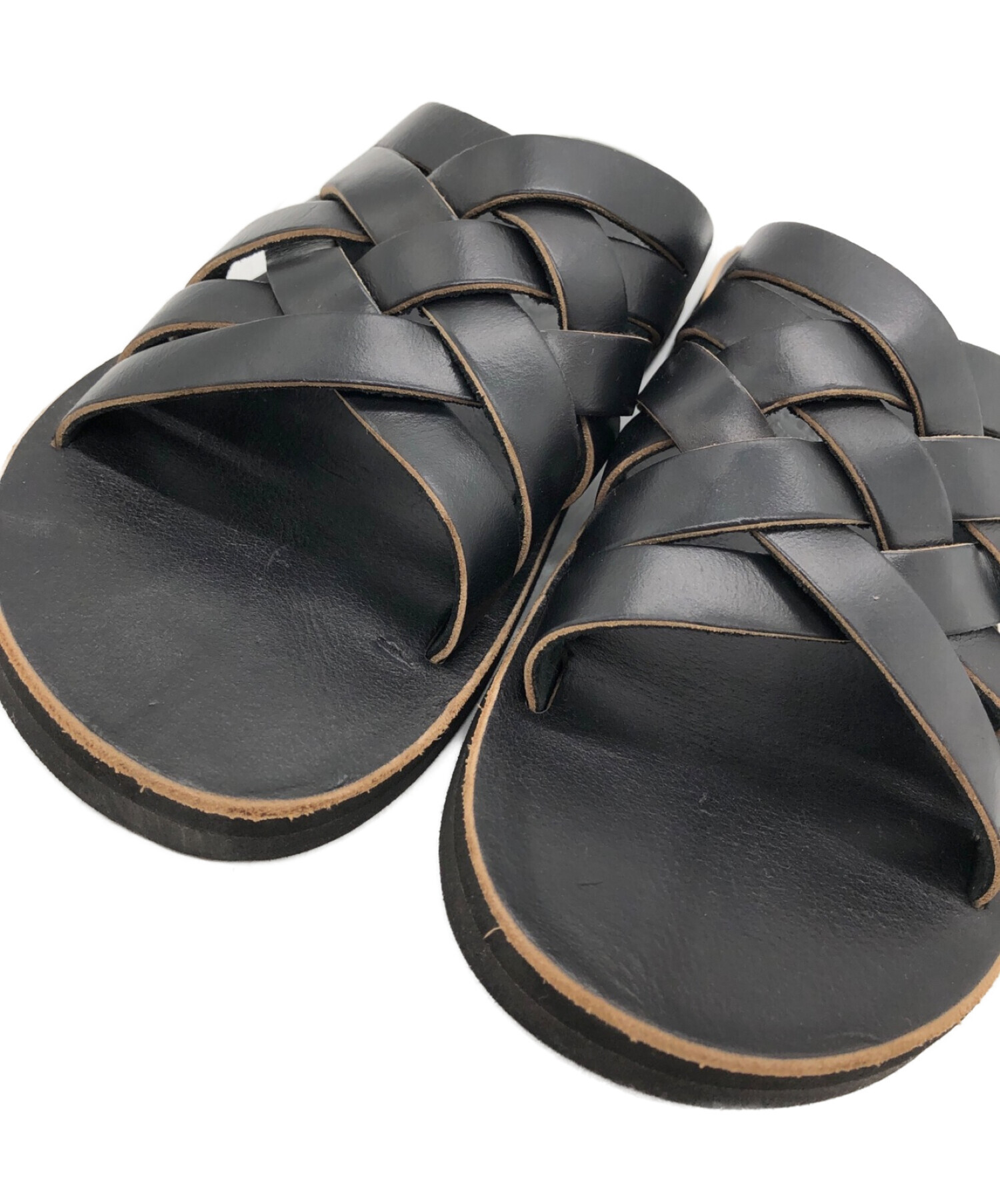 THE SANDALMAN (ザサンダルマン) ウィーブ クロムエクセルレザーサンダル ブラック サイズ:9