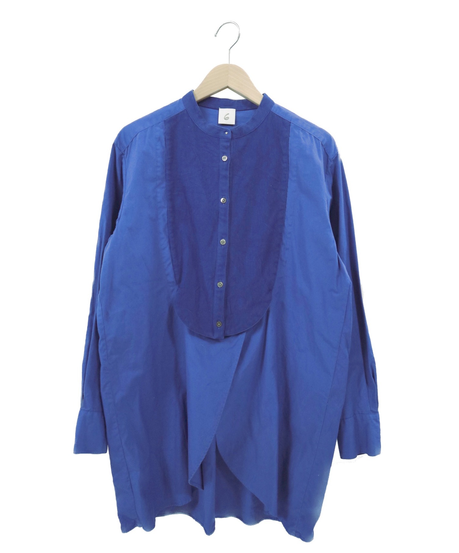 6 ROKU コットンドレスシャツ ブルー　ロングシャツ　水　長袖　バンドカラー