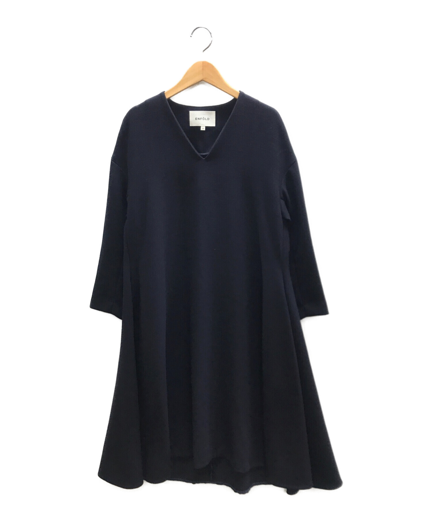 中古・古着通販】ENFOLD (エンフォルド) Vネックワンピース ネイビー 