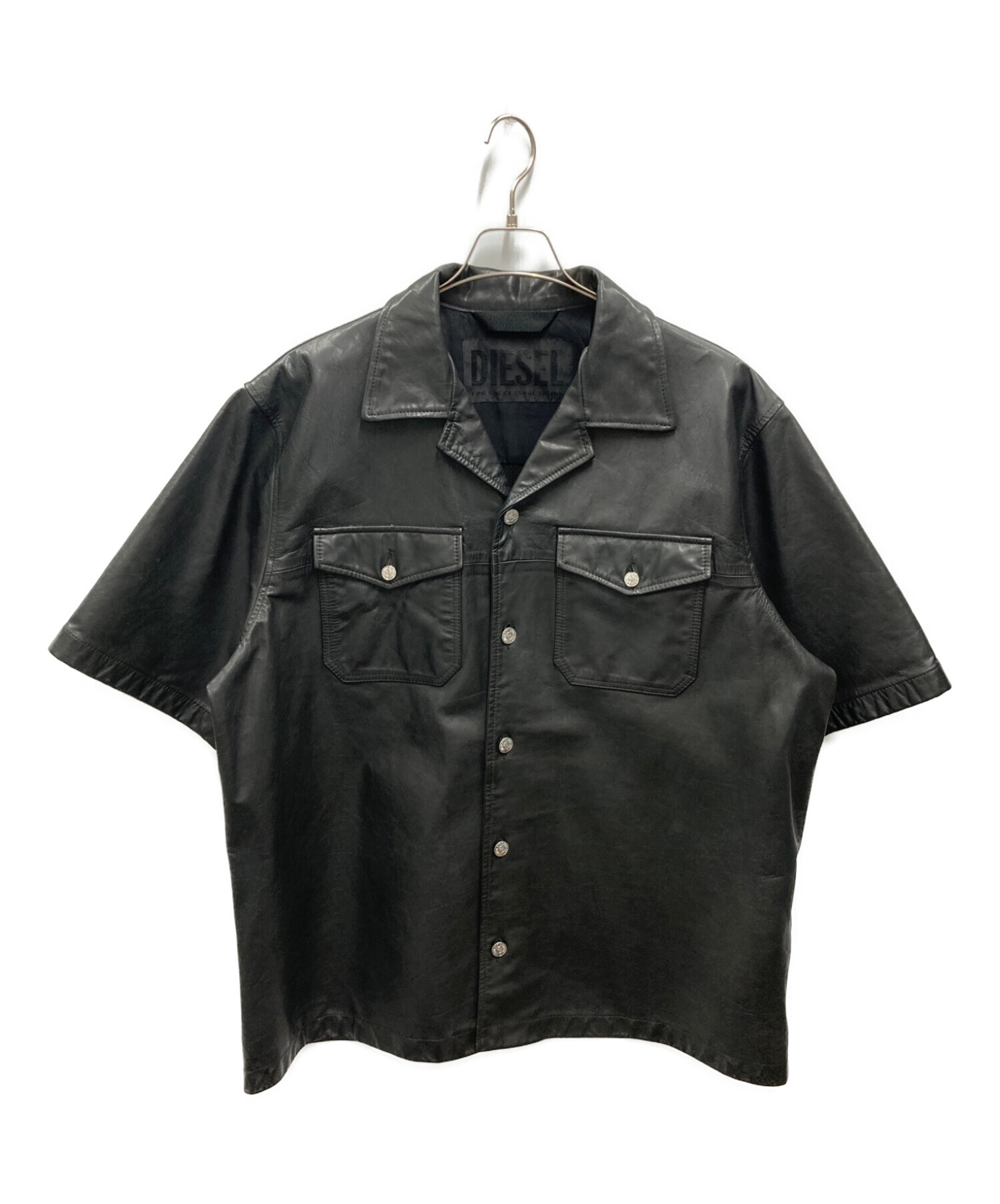 DIESEL (ディーゼル) S/Sレザーシャツジャケット ブラック サイズ:XL