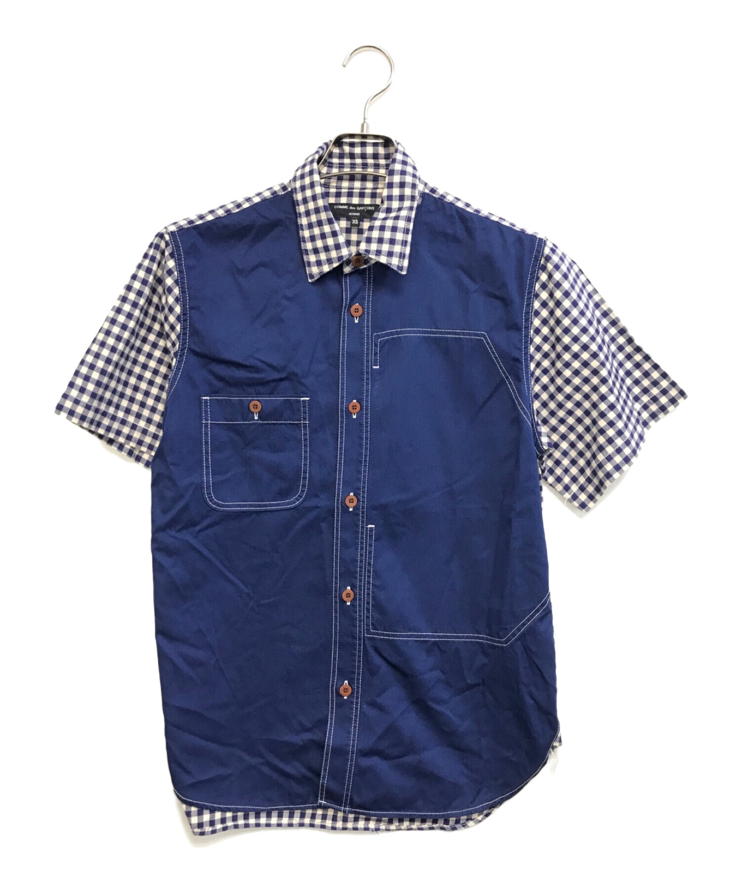 コムデギャルソンオム AD2003 ロゴ 遅 チェッカーフラッグ 半袖 シャツ L 