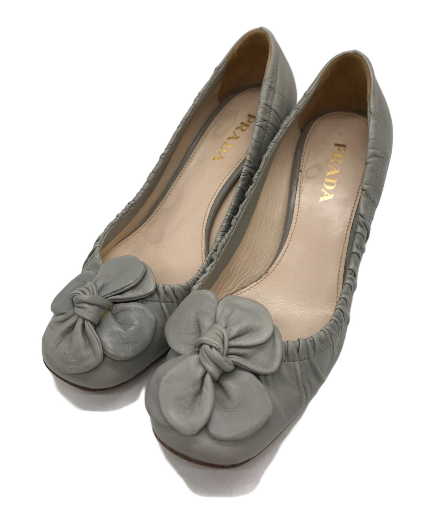 PRADA プラダ／グレー ／フラワー／パンフス／ハイヒール