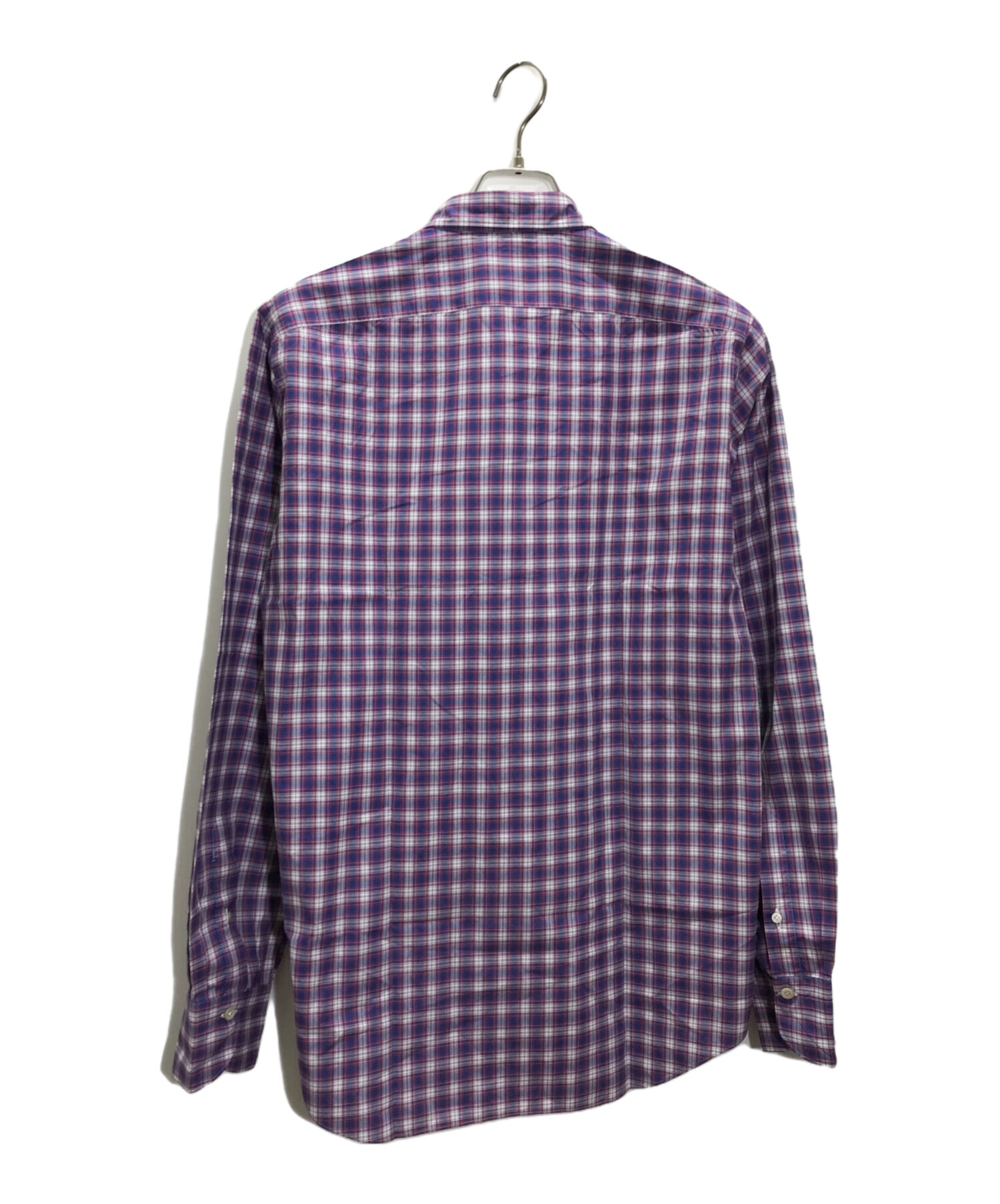 Finamore チェックシャツ サイズ38 Mサイズ 茶-ネイビー メンズ