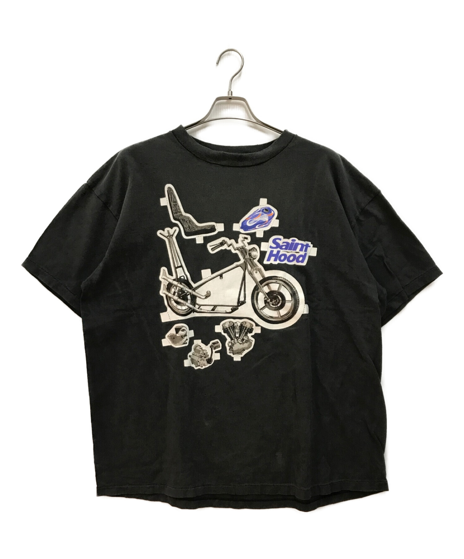 SAINT MICHAEL (セントマイケル) NEIGHBORHOOD (ネイバーフッド) STHD SS TEE/BIKE　バイク プリント  ダメージ加工 Tシャツ　半袖カットソー グレー サイズ:XXL
