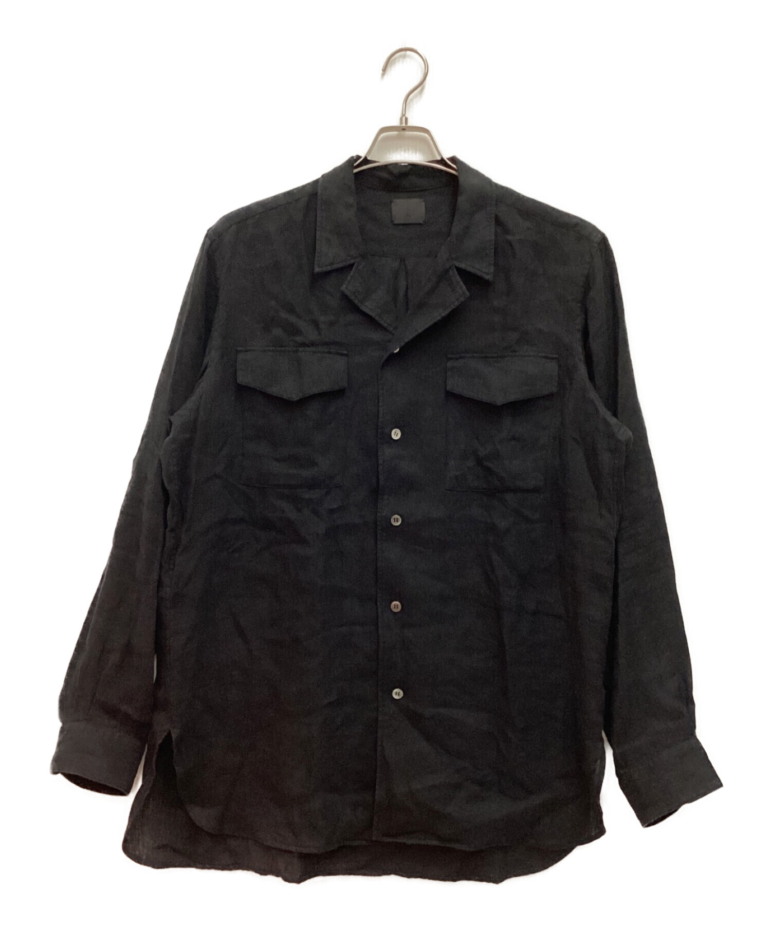 山内 (ヤマウチ) ションヘルリネンツイル・テーラードカラーシャツ　リネンオープンカラーシャツ ブラック サイズ:4