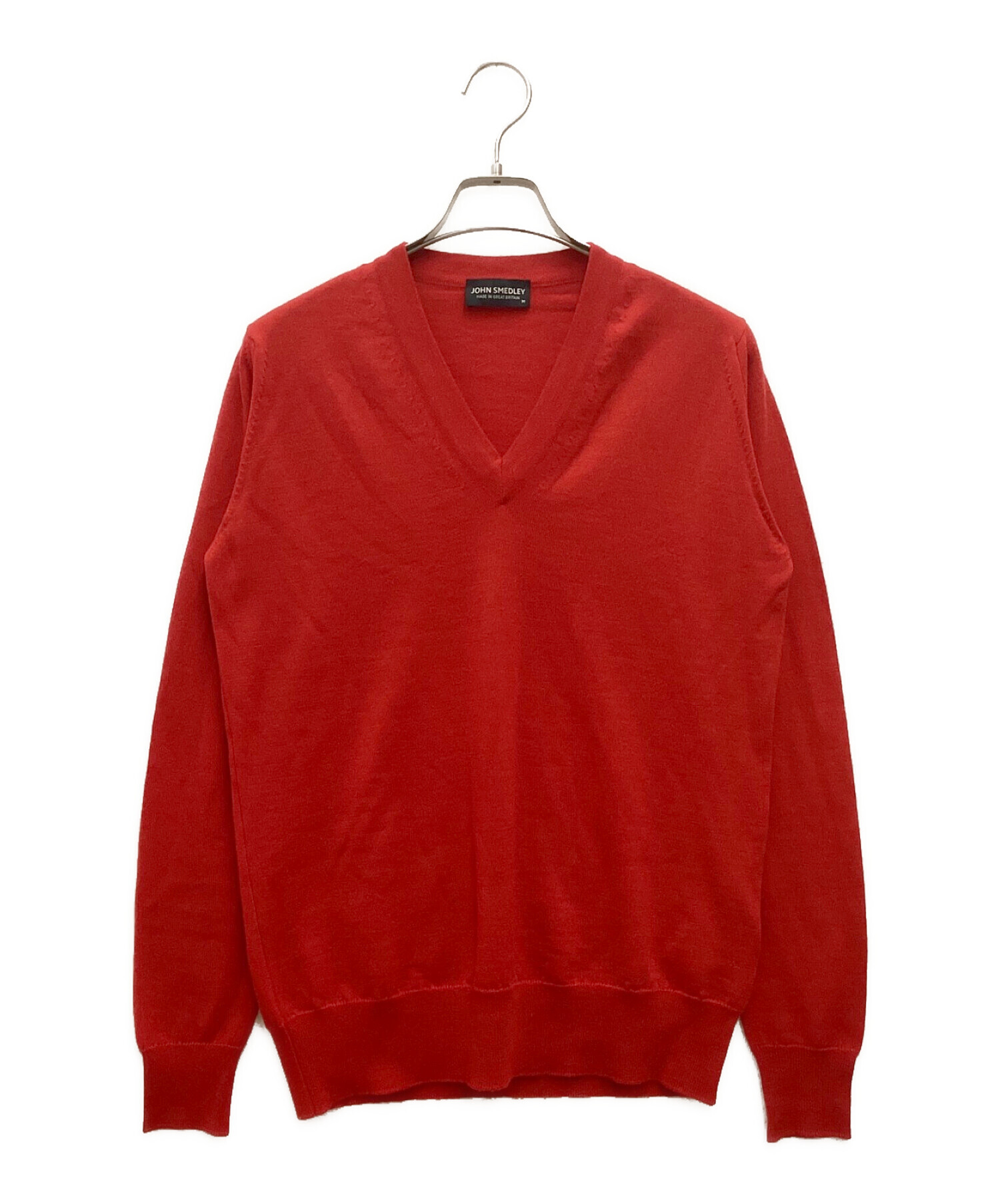 JOHN SMEDLEY レッド Vネックニット ウール M | ヤマダウェブコム