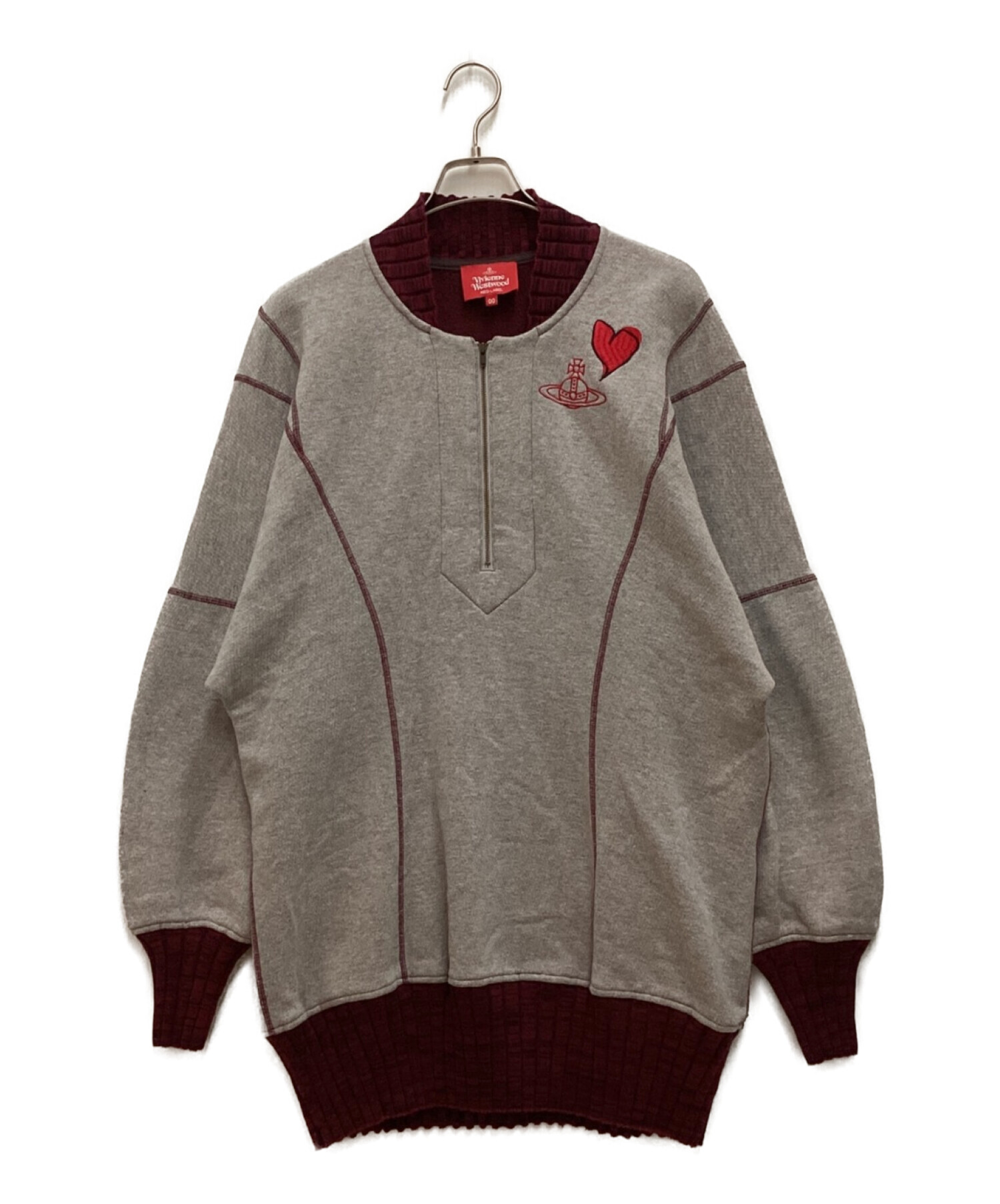 ヴィヴィアンウエストウッド ハーフジップ スウェット オーブ ハート刺繍 大きめ ヴィヴィアンウエストウッド ハーフジップ スウェット オーブ ハート