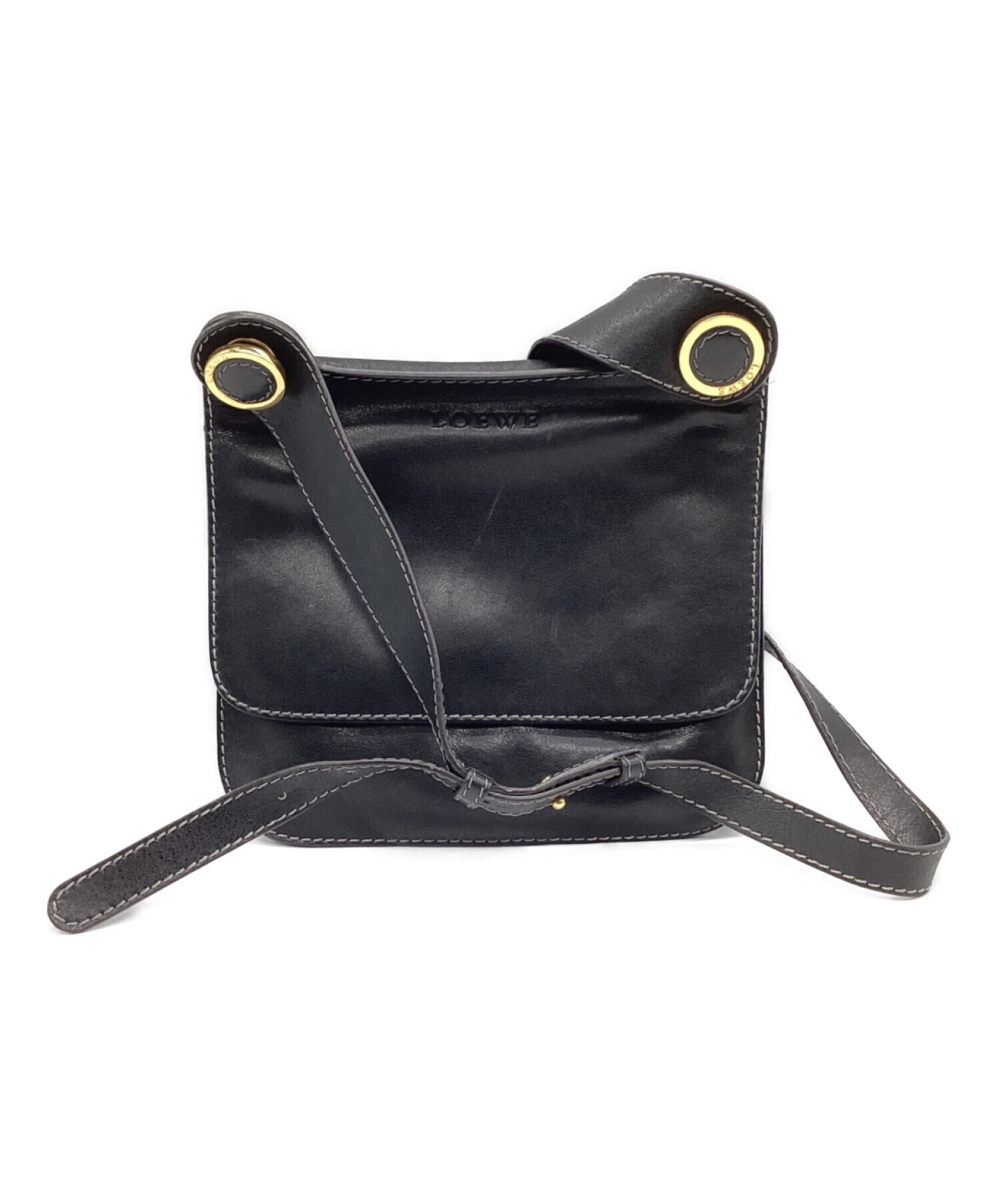 中古・古着通販】LOEWE (ロエベ) レザーフラップショルダーバッグ 