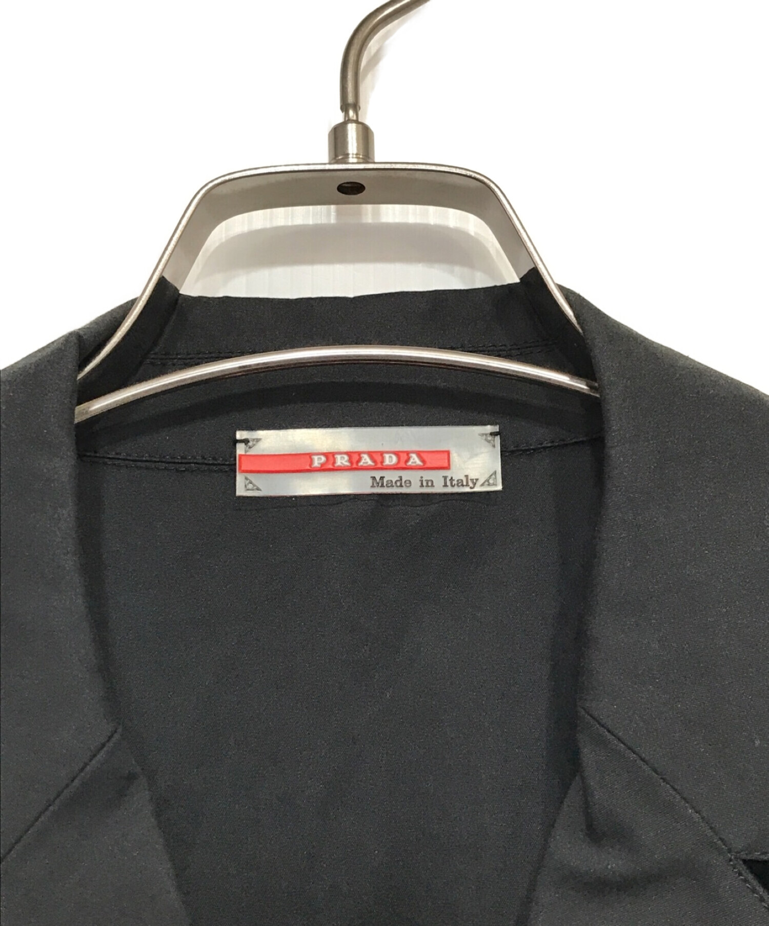 PRADA (プラダ) 半袖オープンカラージップアップシャツ ブラック サイズ:SIZE M
