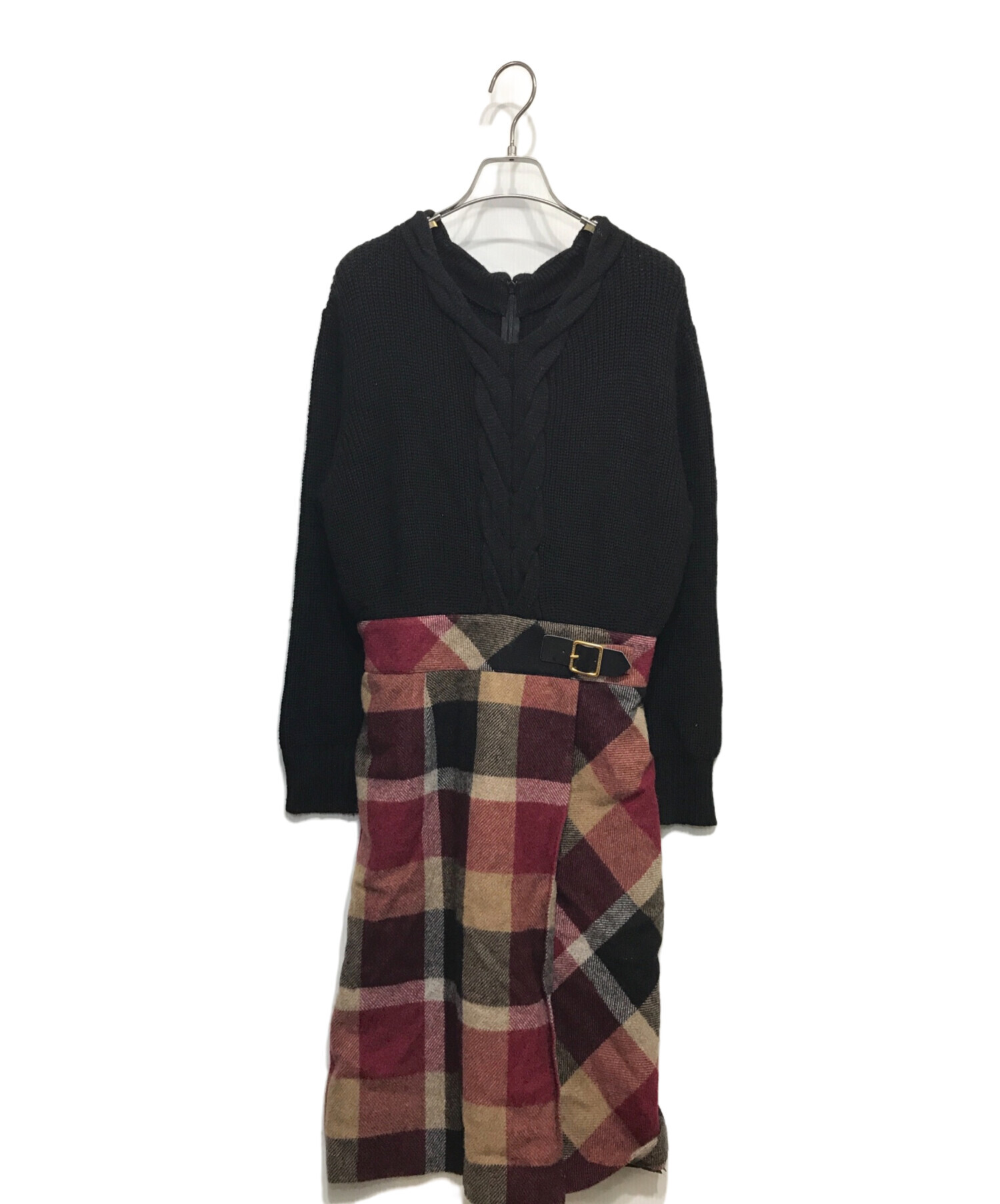 美品 ブルーレーベルクレストブリッジ ニット ロング ワンピース チェック