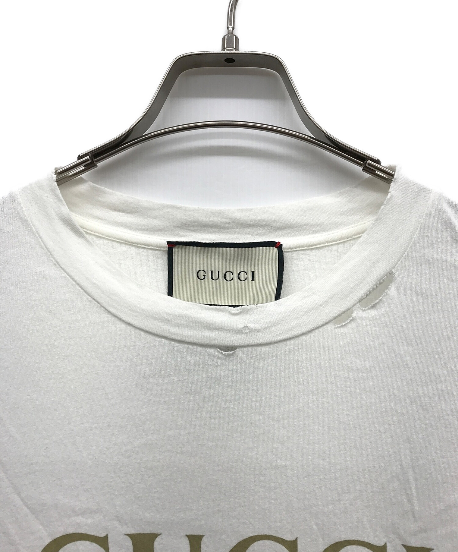 GUCCI (グッチ) ヴィンテージ加工ロゴTシャツ ホワイト サイズ:S