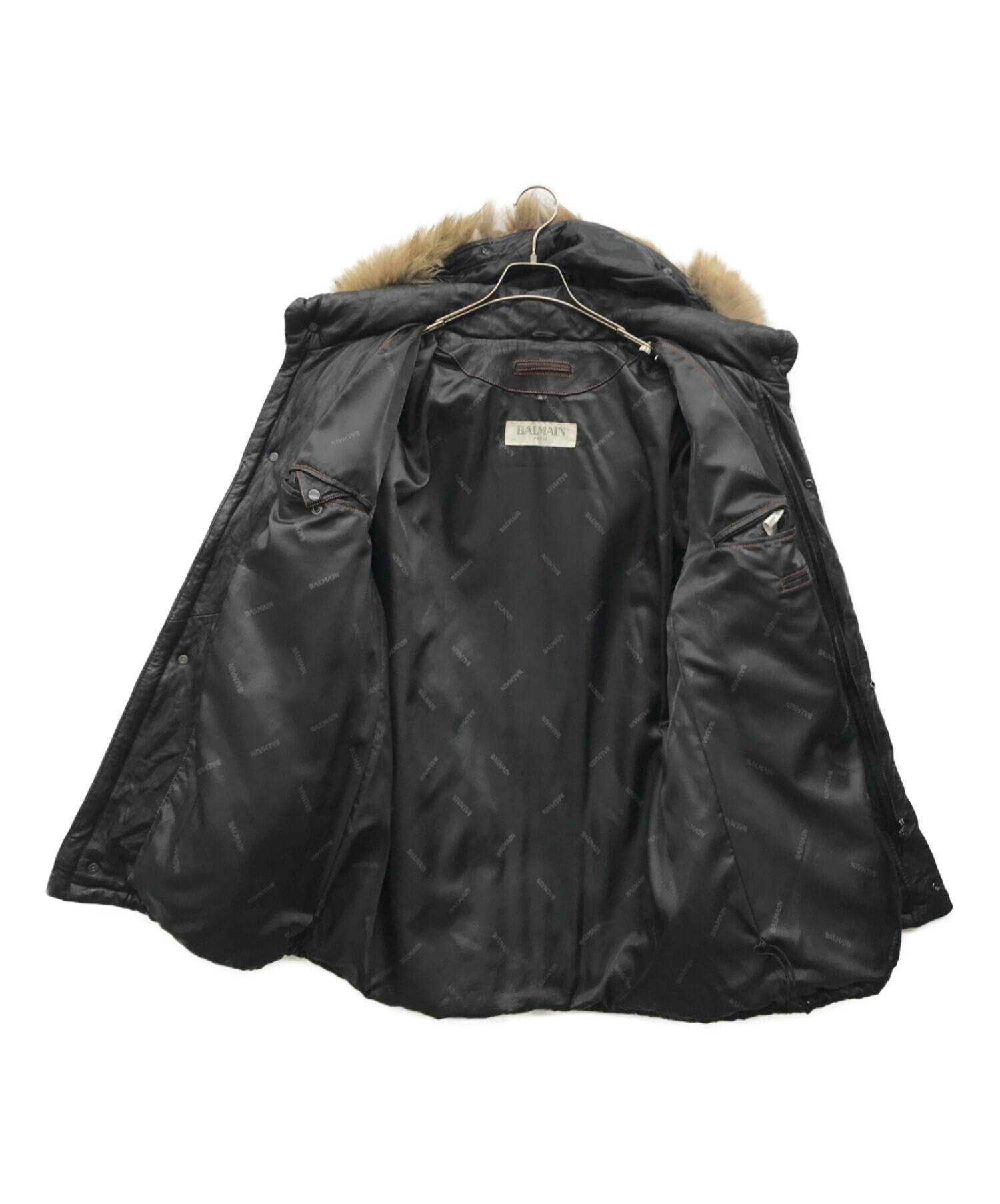 中古・古着通販】BALMAIN (バルマン) ファーフード付きレザー 